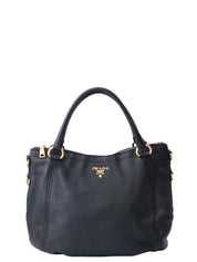 Prada 2-Way Tote Bag Leather Black Gold Hardware