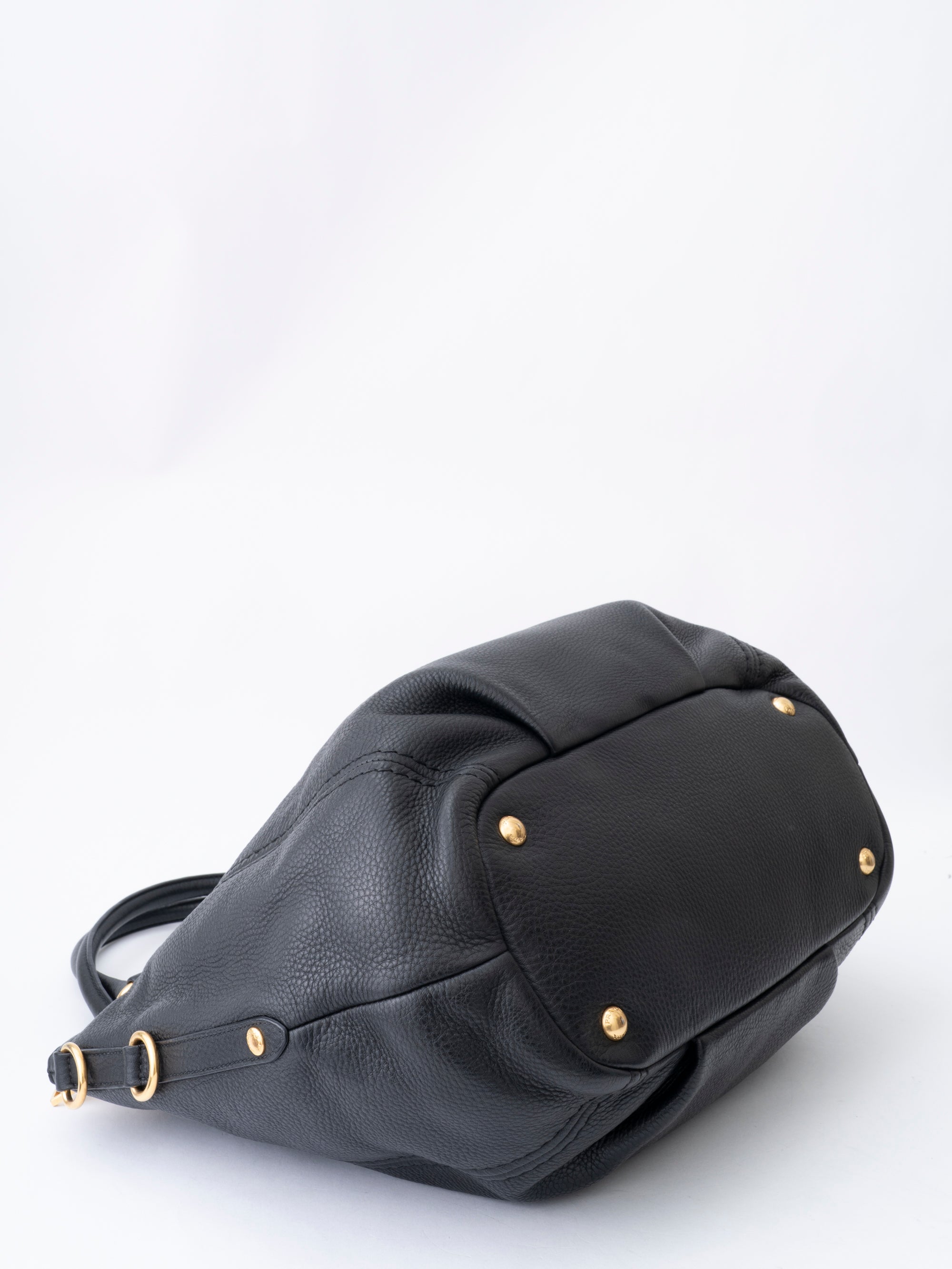Prada 2-Way Tote Bag Leather Black Gold Hardware