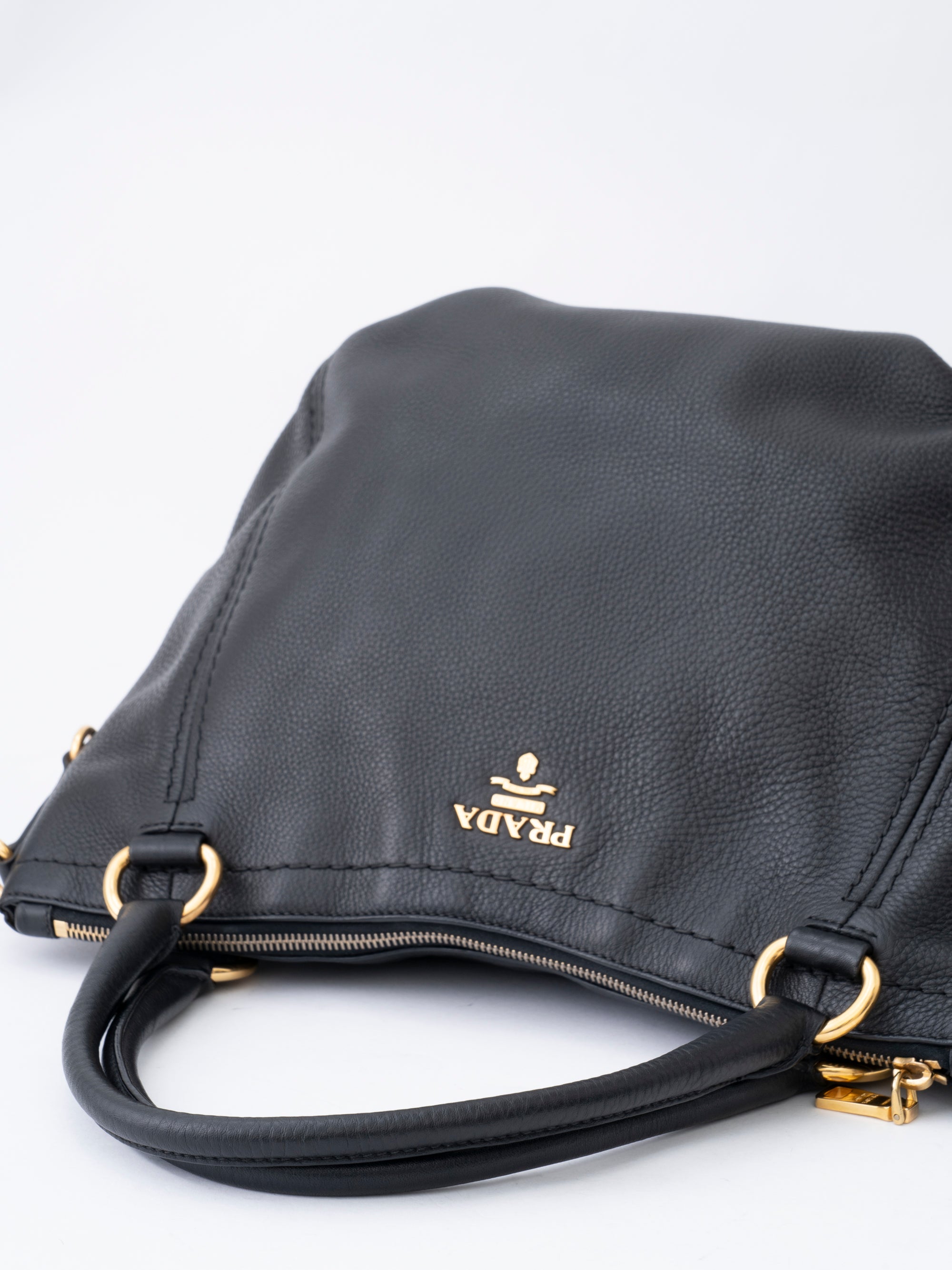 Prada 2-Way Tote Bag Leather Black Gold Hardware