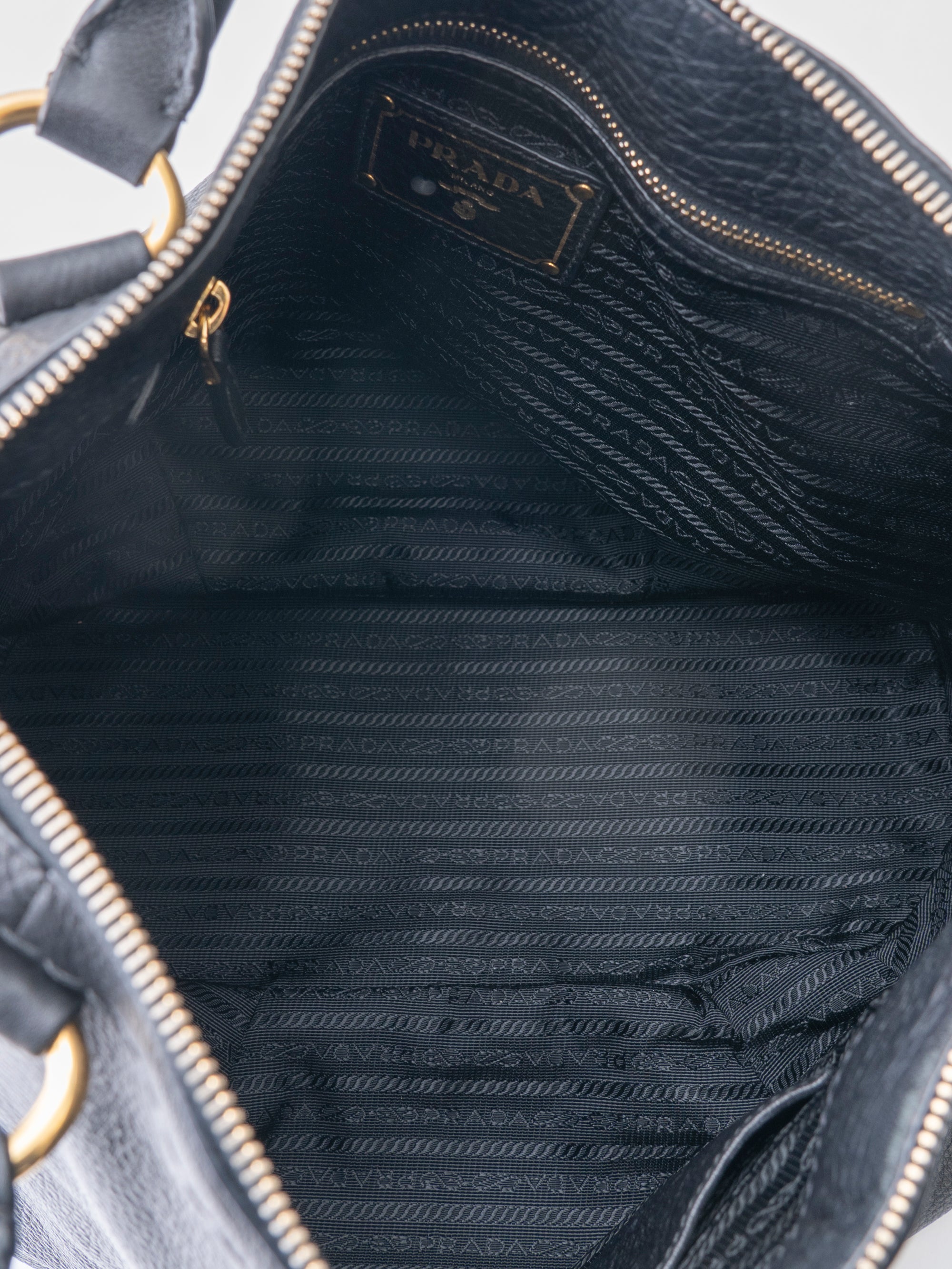 Prada 2-Way Tote Bag Leather Black Gold Hardware