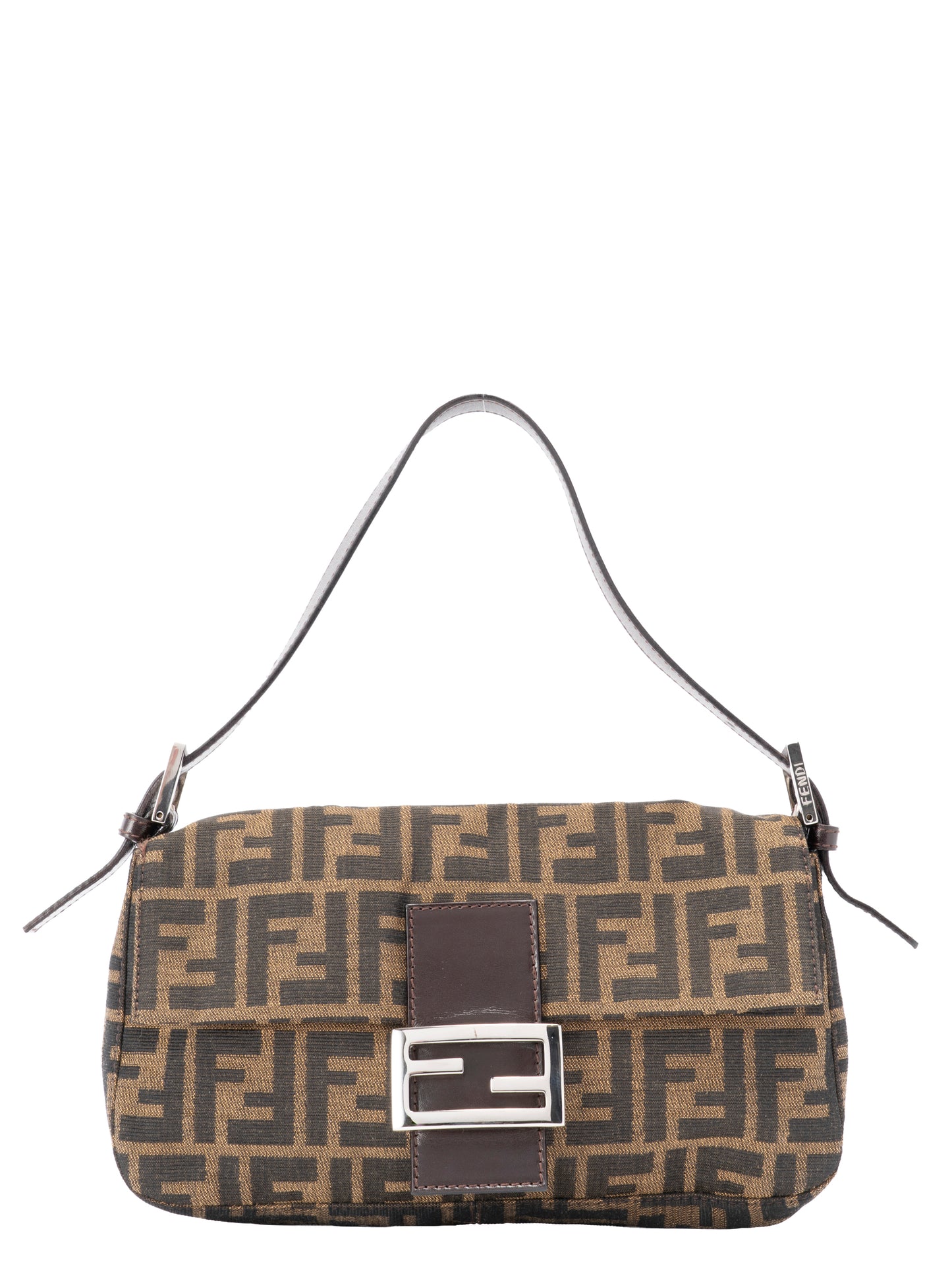 フェンディ ズッカ マンマバケット ショルダーバッグ キャンバス ブラウン シルバー金具