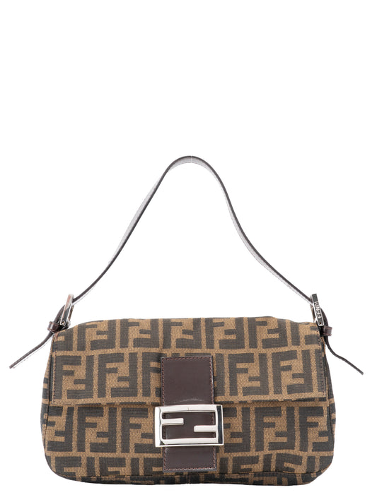 フェンディ ズッカ マンマバケット ショルダーバッグ キャンバス ブラウン シルバー金具