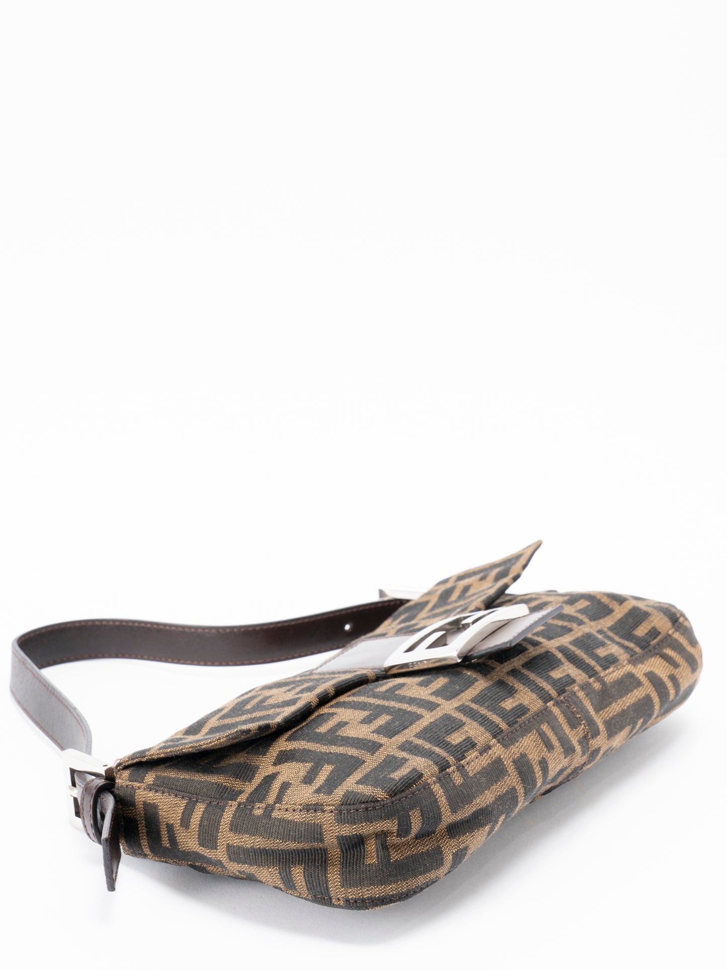 フェンディ ズッカ マンマバケット ショルダーバッグ キャンバス ブラウン シルバー金具