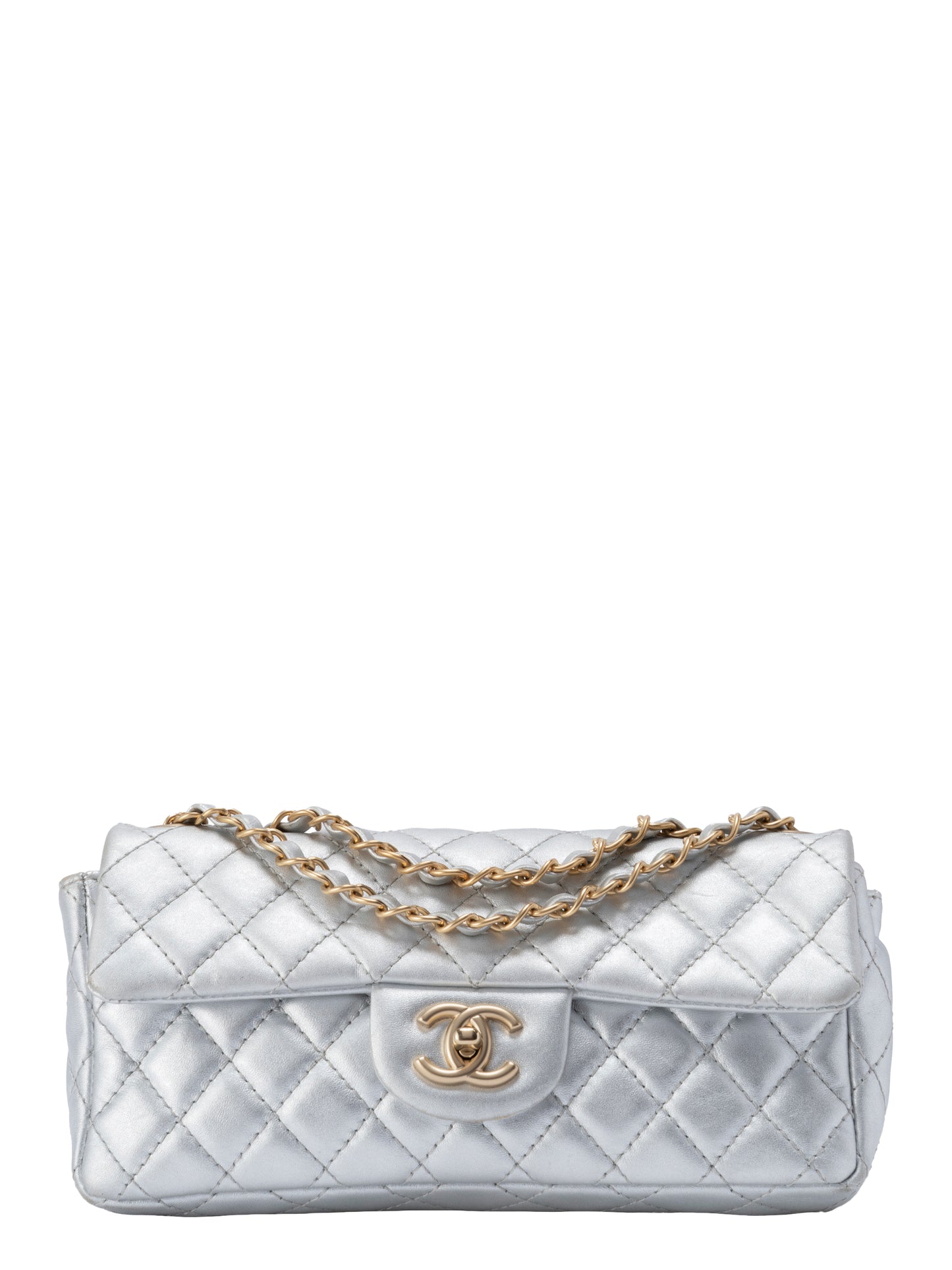 シャネル イーストウエスト Wチェーンショルダーバッグ ラムスキン シルバー ゴールド金具