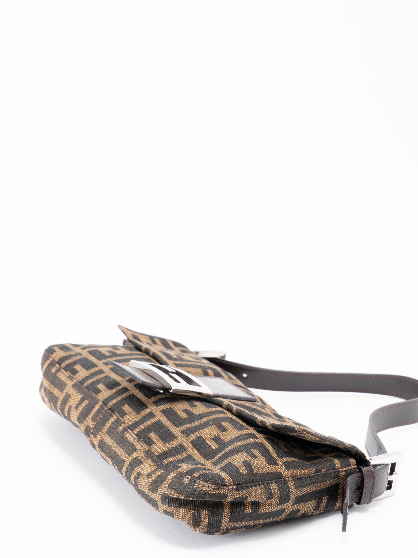 フェンディ ズッカ マンマバケット ショルダーバッグ キャンバス ブラウン シルバー金具