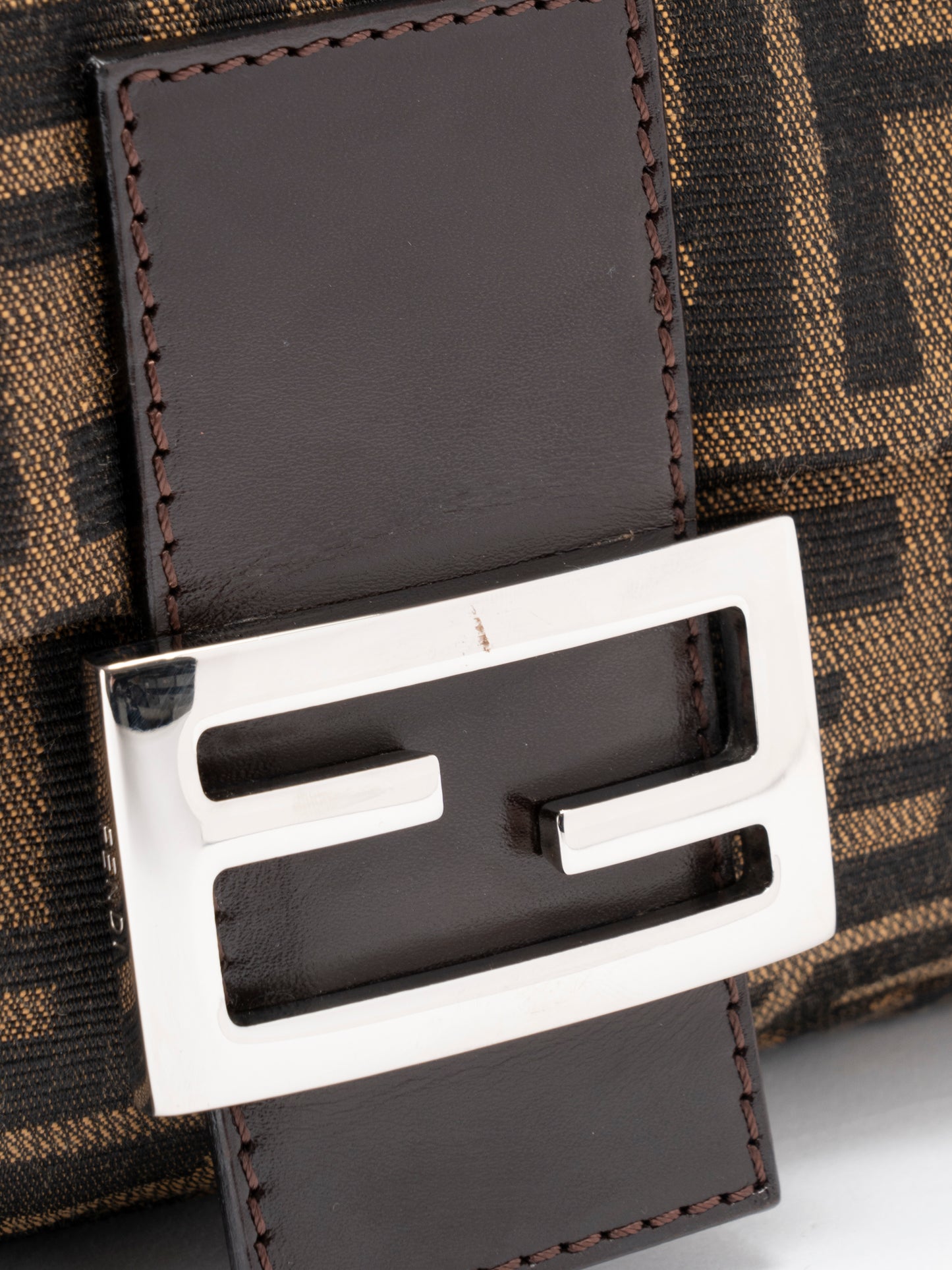 フェンディ ズッカ マンマバケット ショルダーバッグ キャンバス ブラウン シルバー金具