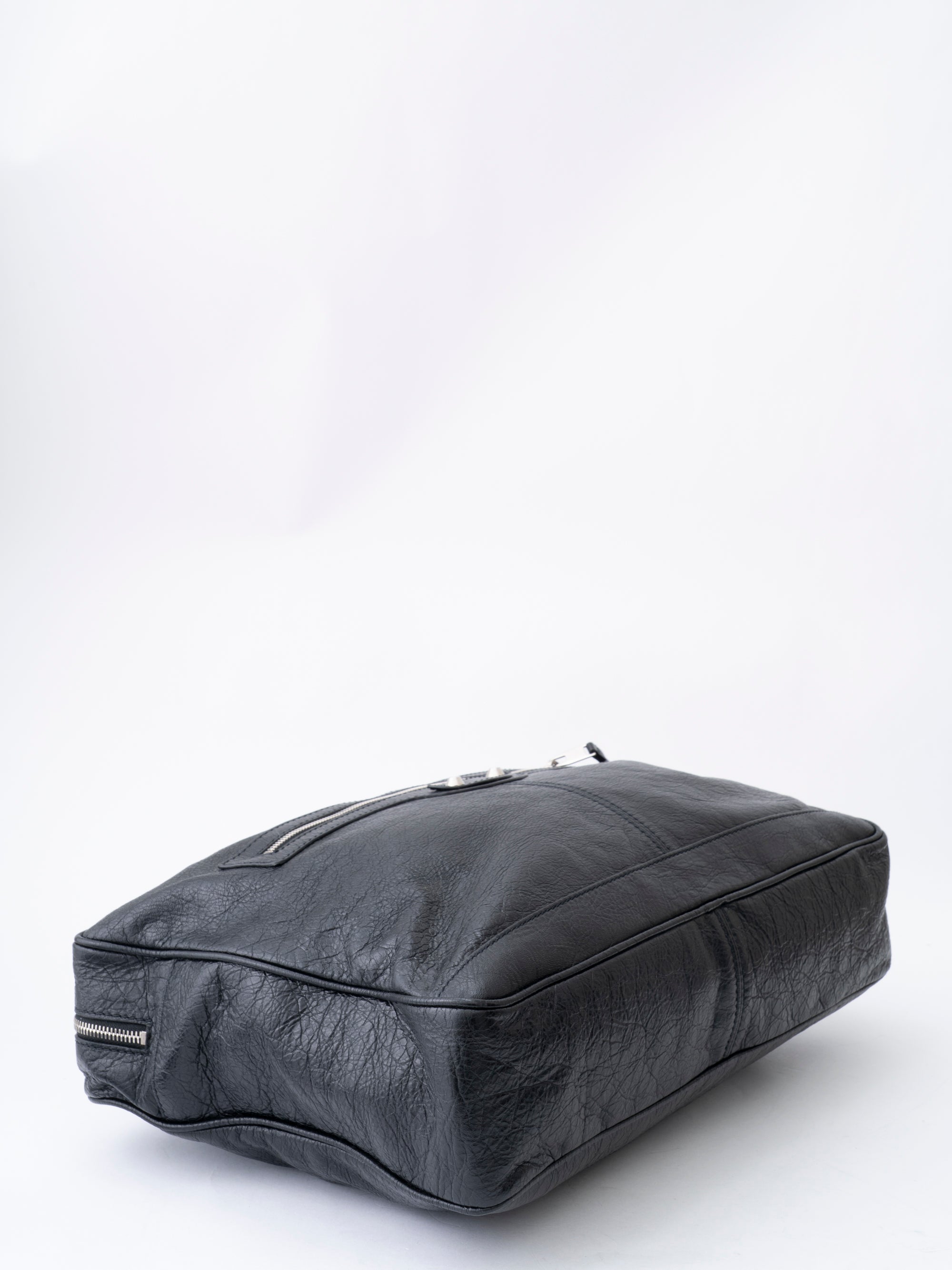 Balenciaga 2WAY Mini Folde ハンドバッグ Briefcase Leather Black Silver Hardware