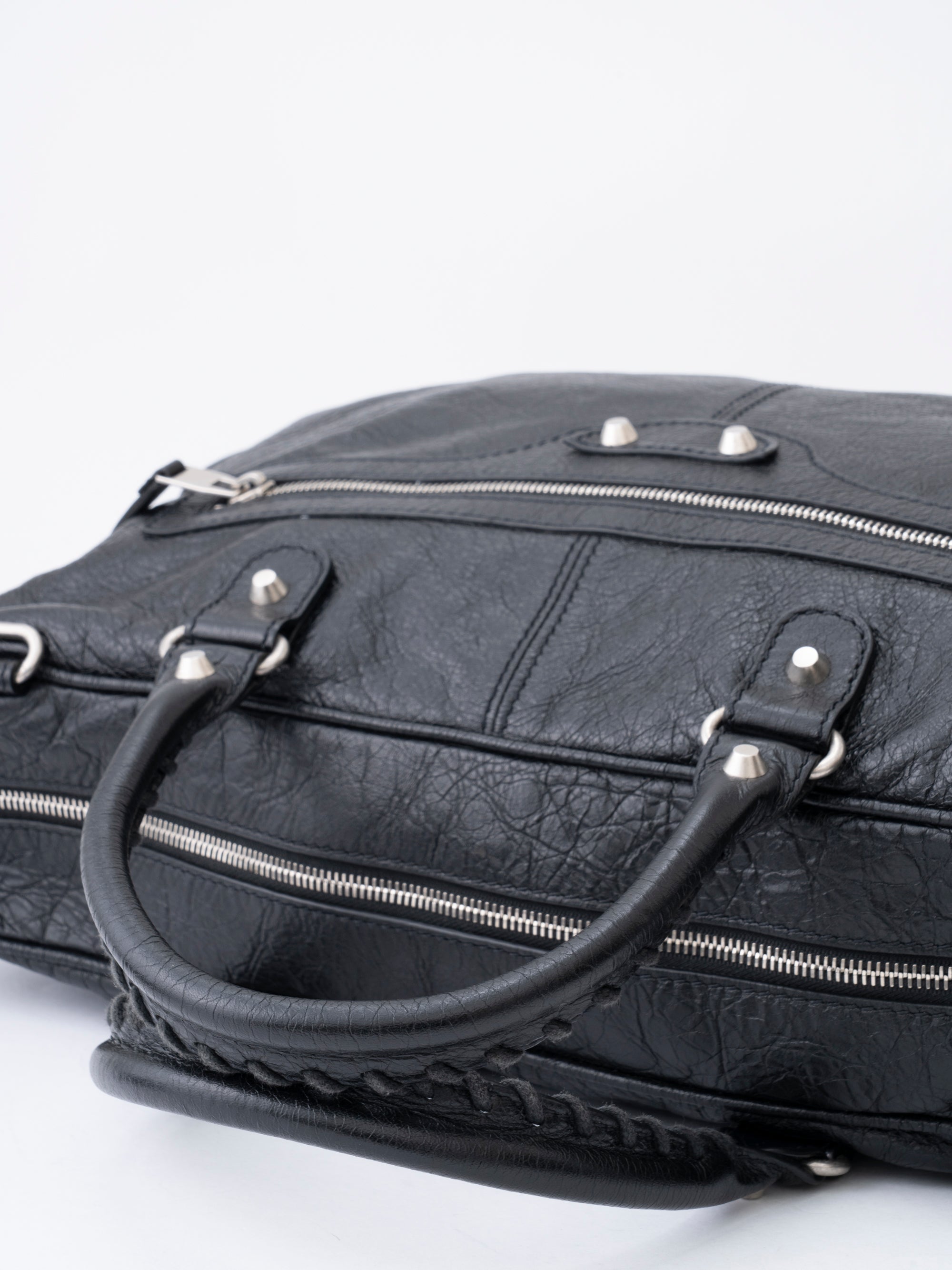 Balenciaga 2WAY Mini Folde ハンドバッグ Briefcase Leather Black Silver Hardware