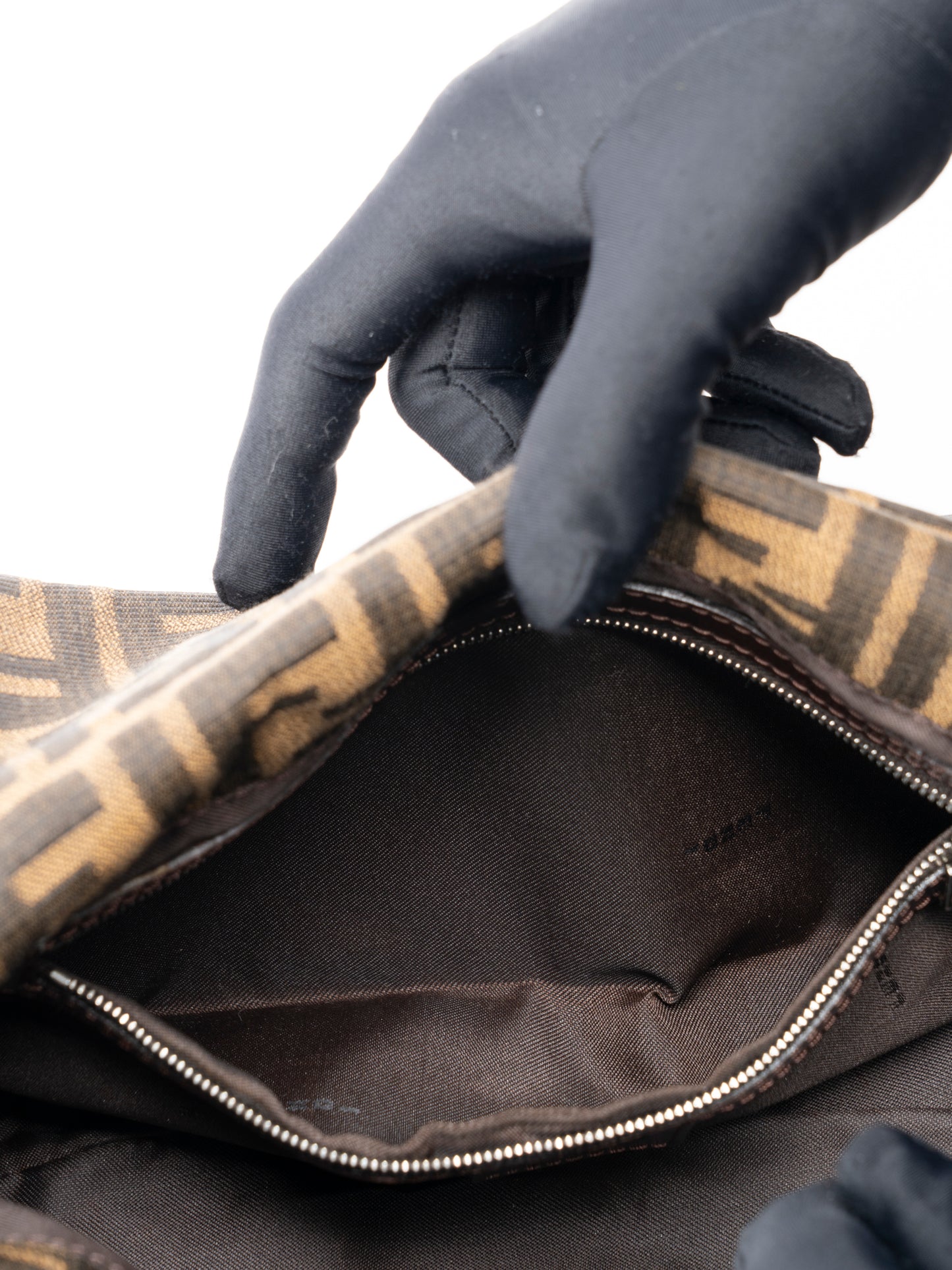 フェンディ ズッカ マンマバケット ショルダーバッグ キャンバス ブラウン シルバー金具