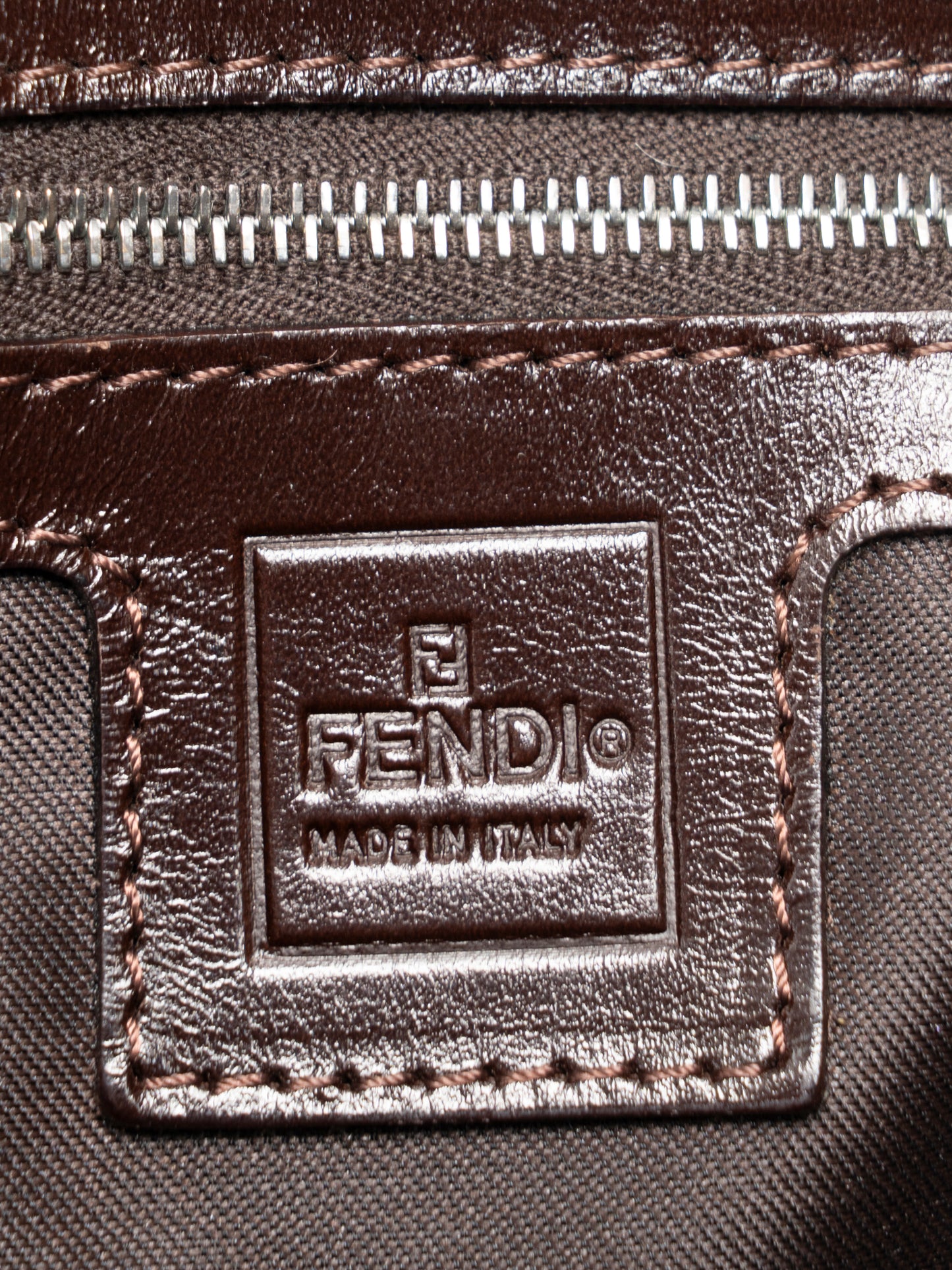 フェンディ ズッカ マンマバケット ショルダーバッグ キャンバス ブラウン シルバー金具