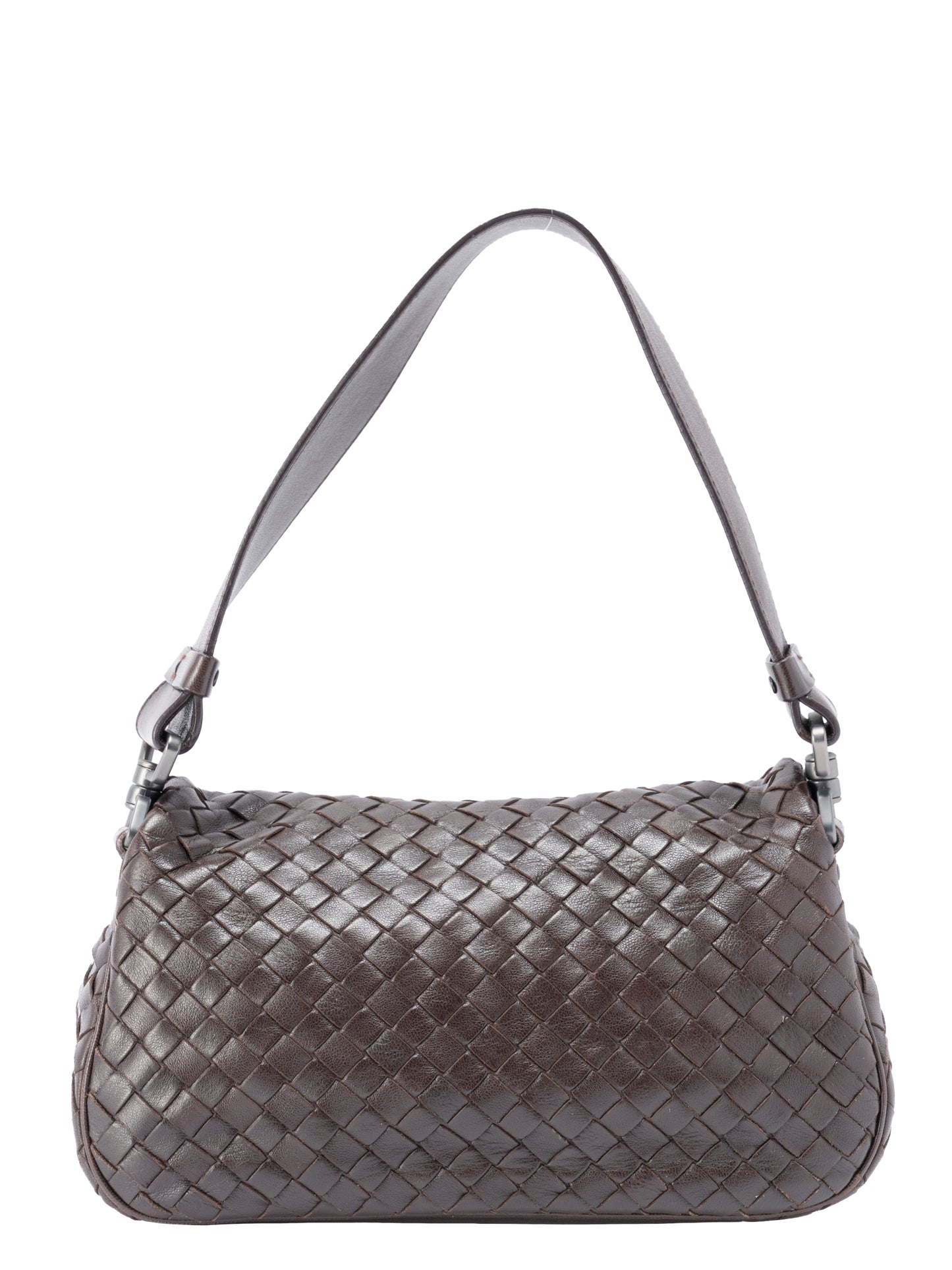 ボッテガヴェネタ イントレチャート ショルダーバッグ レザー ブラウン シルバー金具