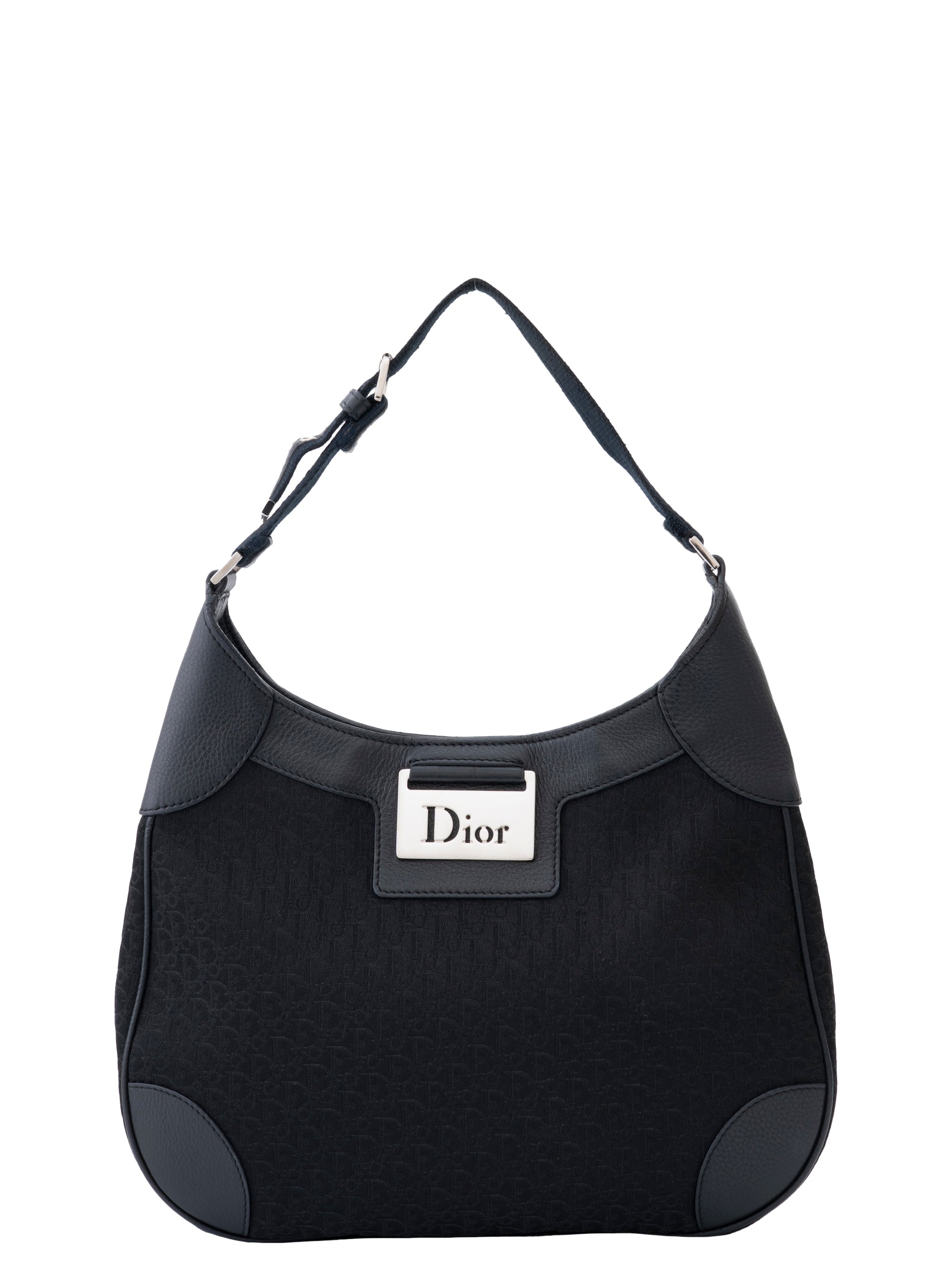 Dior Trotter Shoulder Bag Canvas Black Silver Hardware