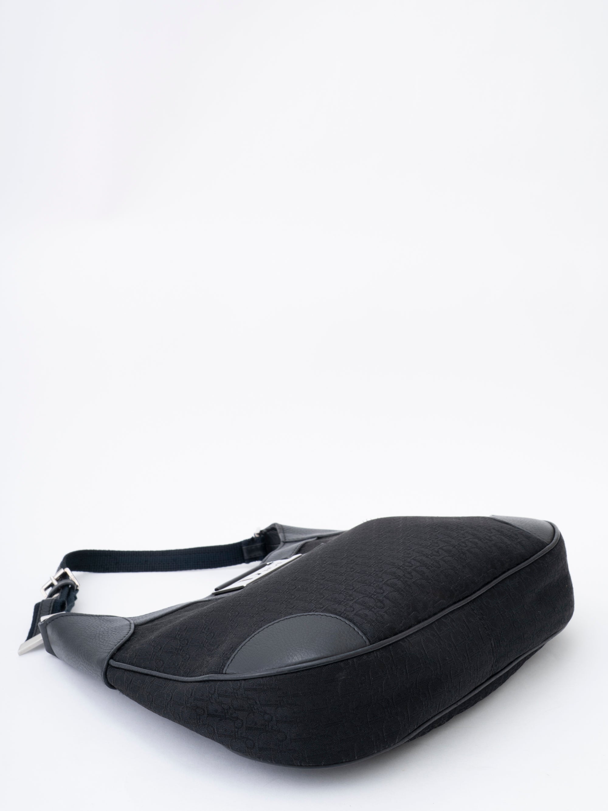 Dior Trotter Shoulder Bag Canvas Black Silver Hardware