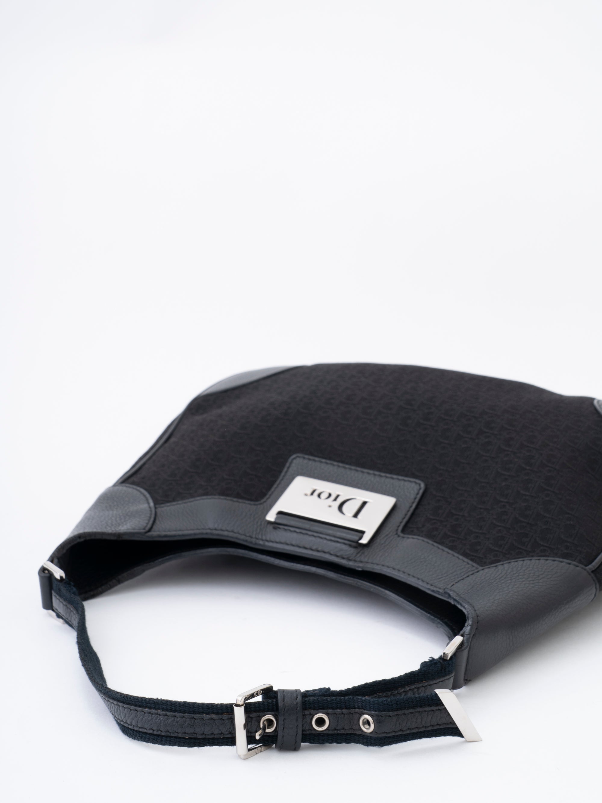 Dior Trotter Shoulder Bag Canvas Black Silver Hardware