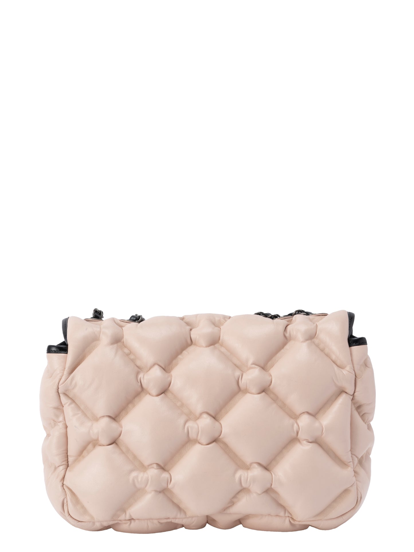 シャネル バブルキルト チェーンショルダーバッグ ポーチ付き カーフスキン ライトピンク アンティークシルバー金具