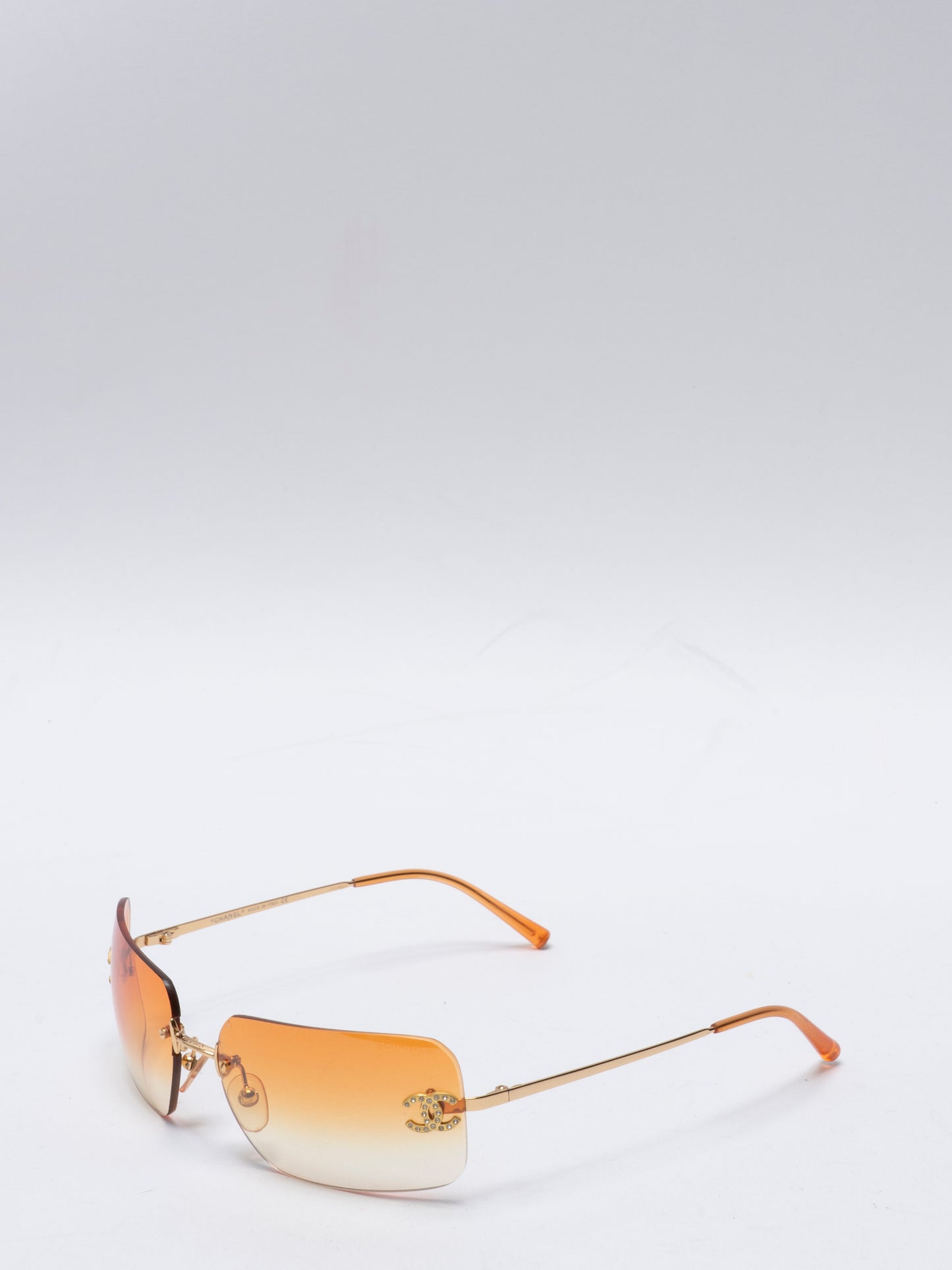 シャネル ココマーク サングラス 4017-D ラインストーン プラスチック オレンジ シルバー金具