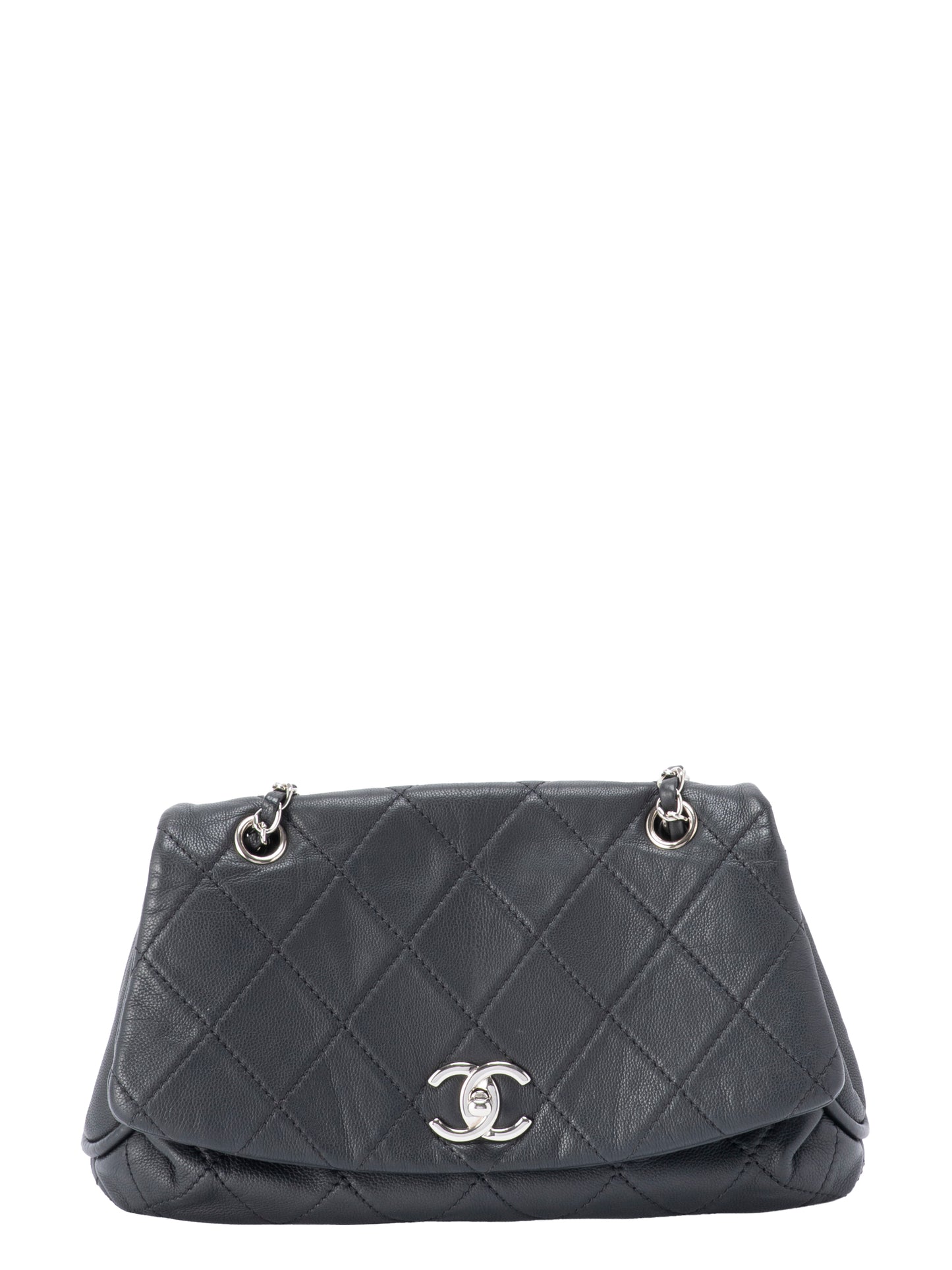 シャネル マトラッセ Wチェーンショルダーバッグ キャビアスキン ブラック シルバー金具