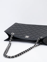 CHANEL Matelassé Chain Tote Bag, Caviar Skin, Serial Plate, Black, Silver Hardware