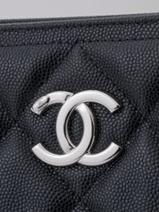 CHANEL Matelassé Chain Tote Bag, Caviar Skin, Serial Plate, Black, Silver Hardware