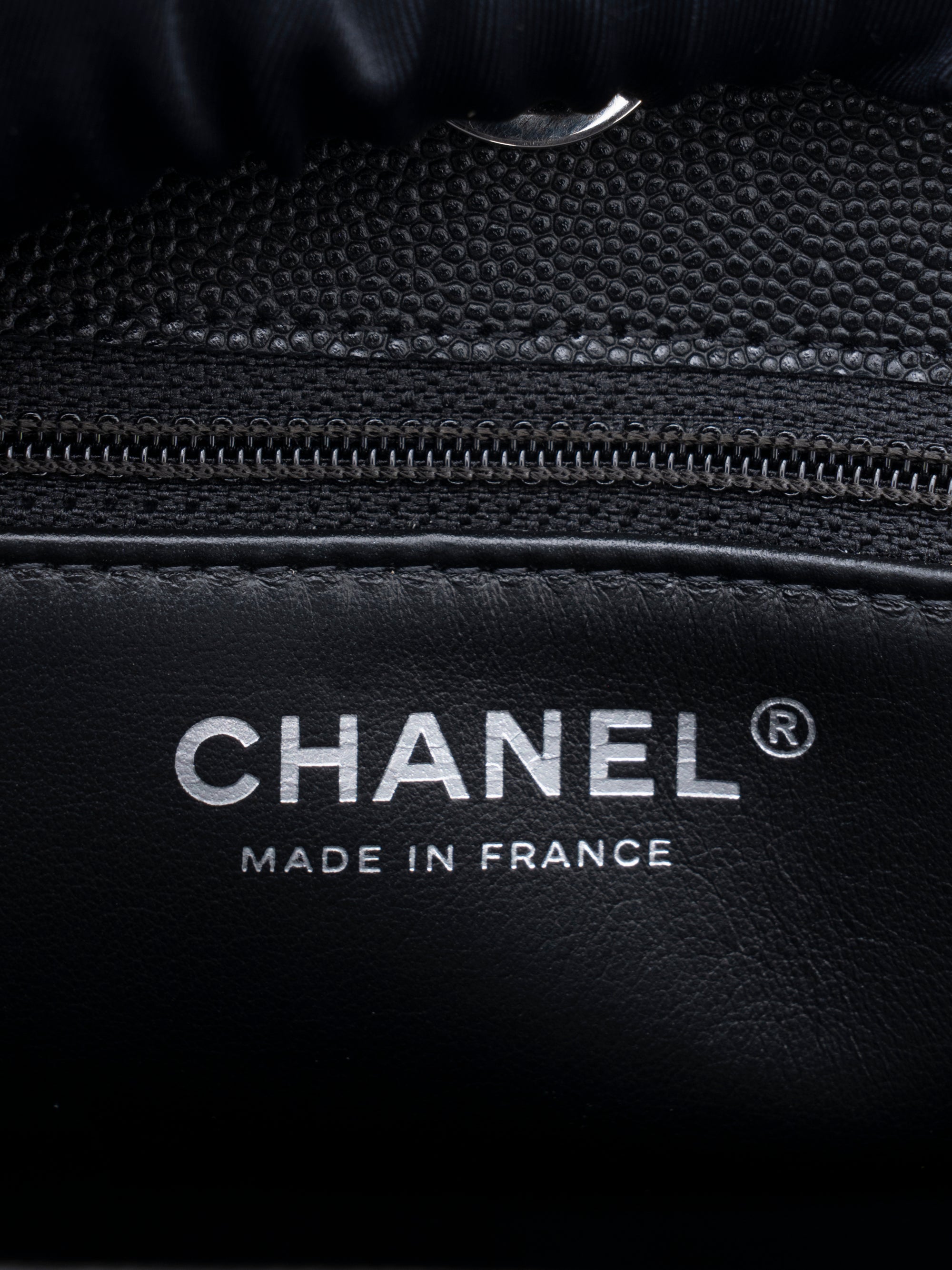 CHANEL Matelassé Chain Tote Bag, Caviar Skin, Serial Plate, Black, Silver Hardware