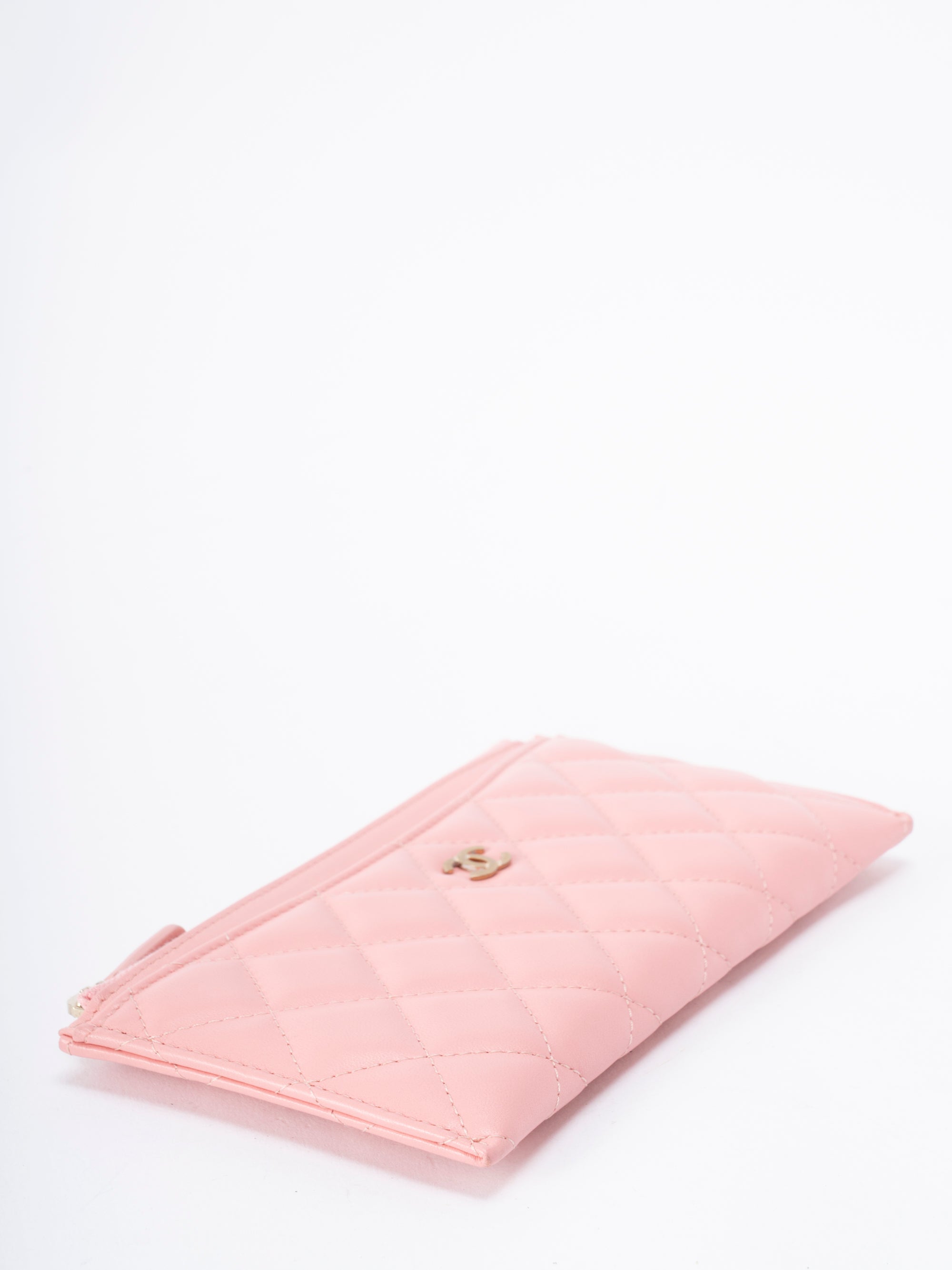 CHANEL Matelassé Slim Wallet Long Wallet Lambskin Pink Gold Hardware
