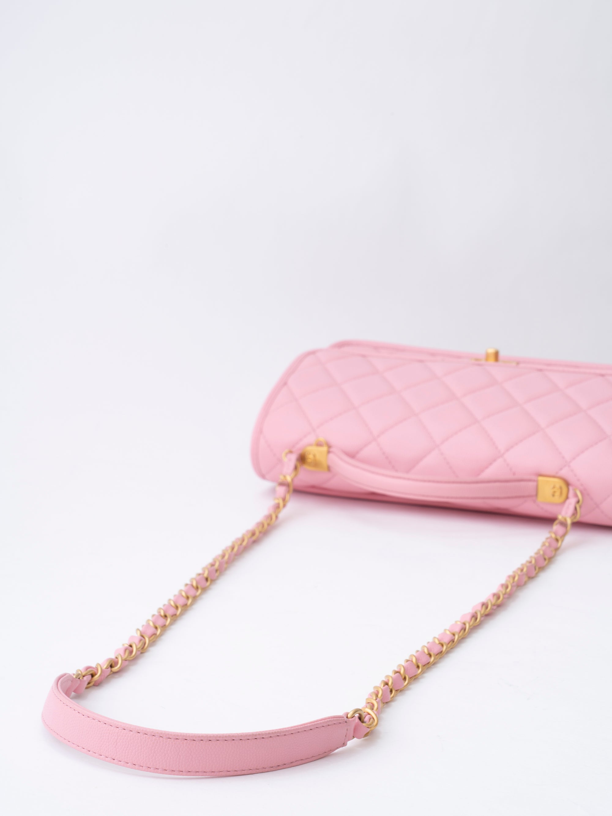 シャネル トップハンドル シリアルプレート 2WAYショルダーバッグ キャビアスキン ピンク ゴールド金具