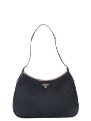 Prada Triangle Logo Shoulder Bag Nylon Black Silver Hardware