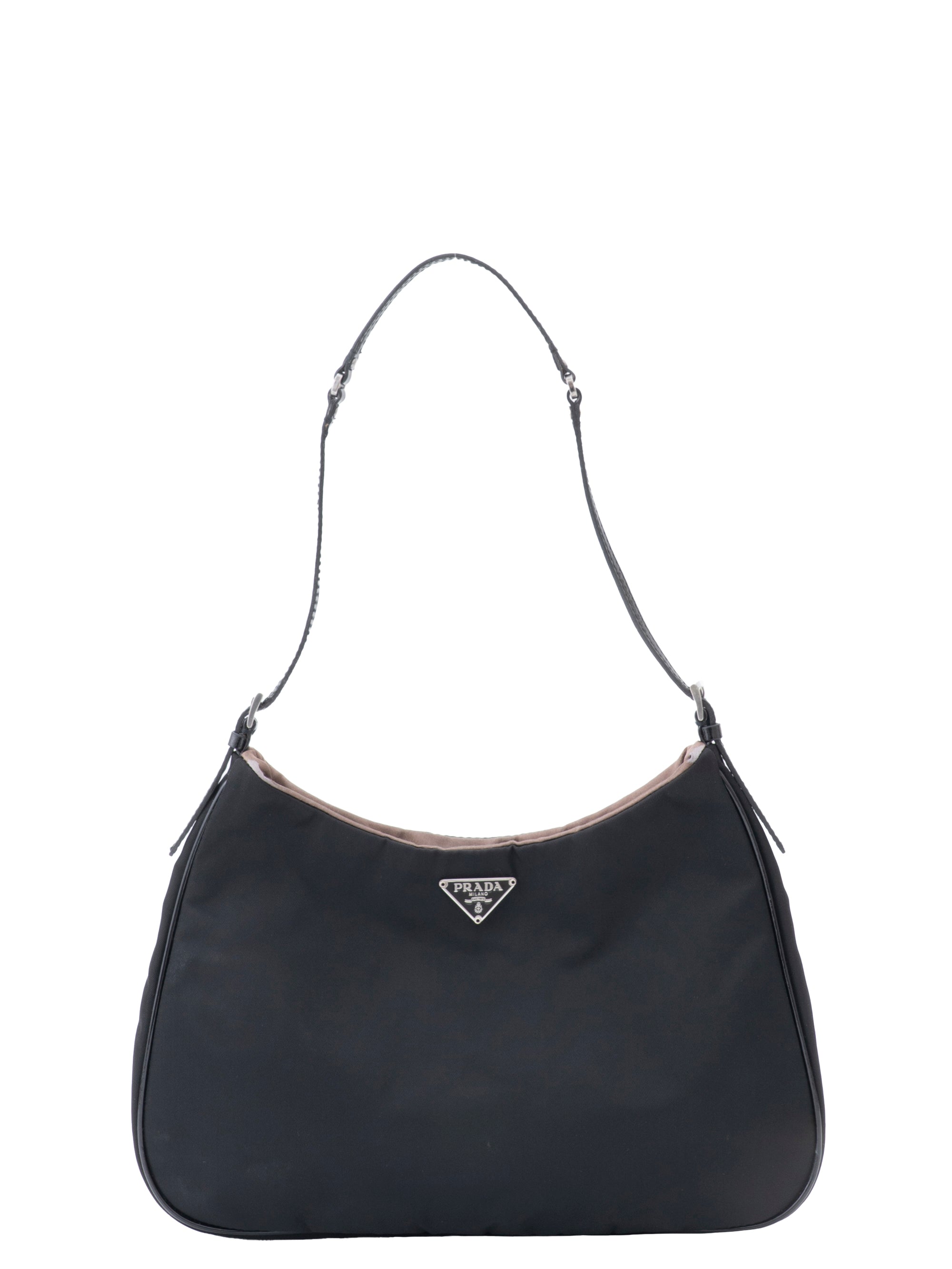 Prada Triangle Logo Shoulder Bag Nylon Black Silver Hardware