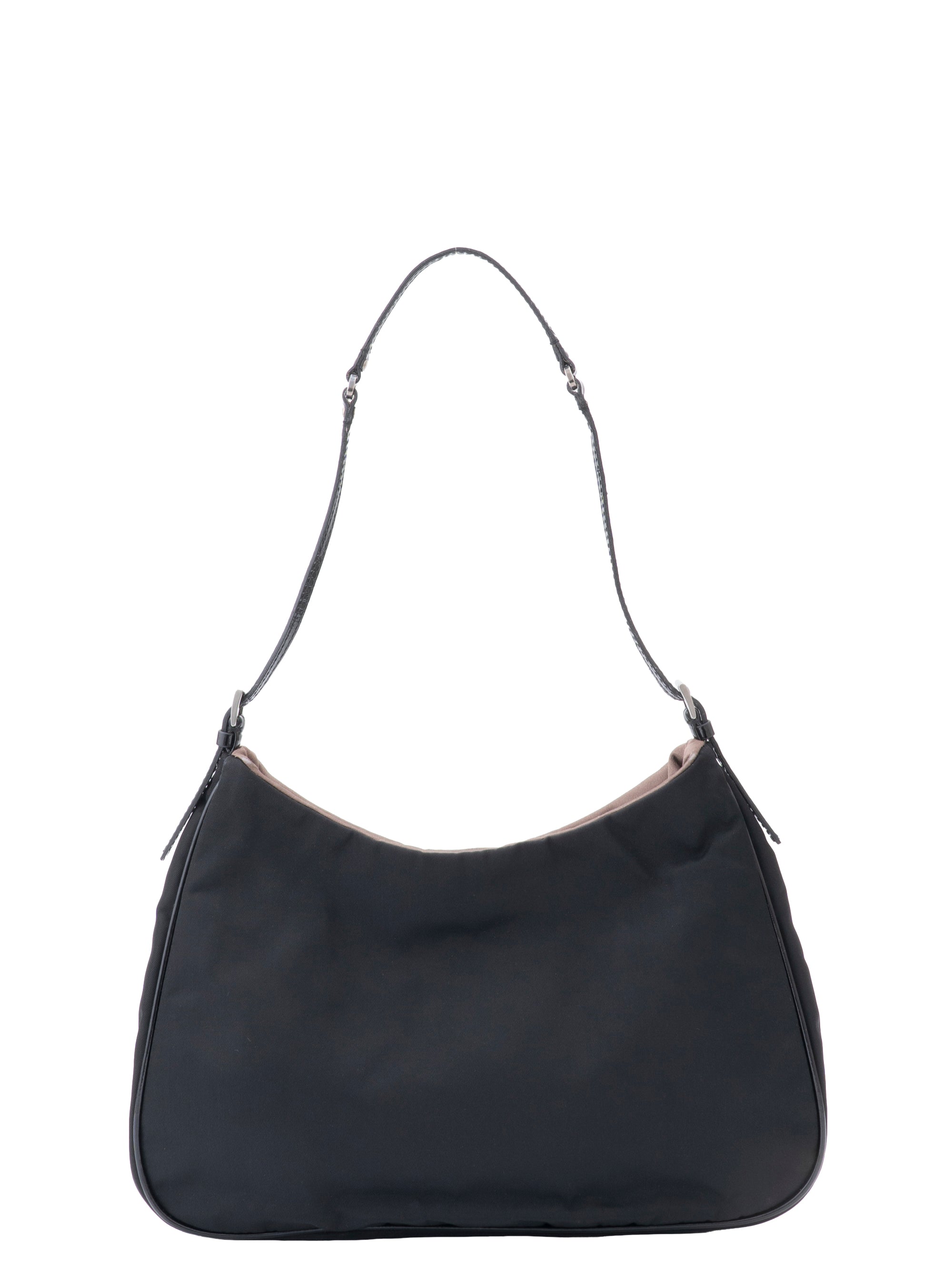 Prada Triangle Logo Shoulder Bag Nylon Black Silver Hardware