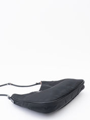 Prada Triangle Logo Shoulder Bag Nylon Black Silver Hardware