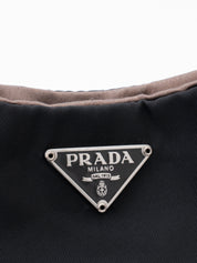 Prada Triangle Logo Shoulder Bag Nylon Black Silver Hardware