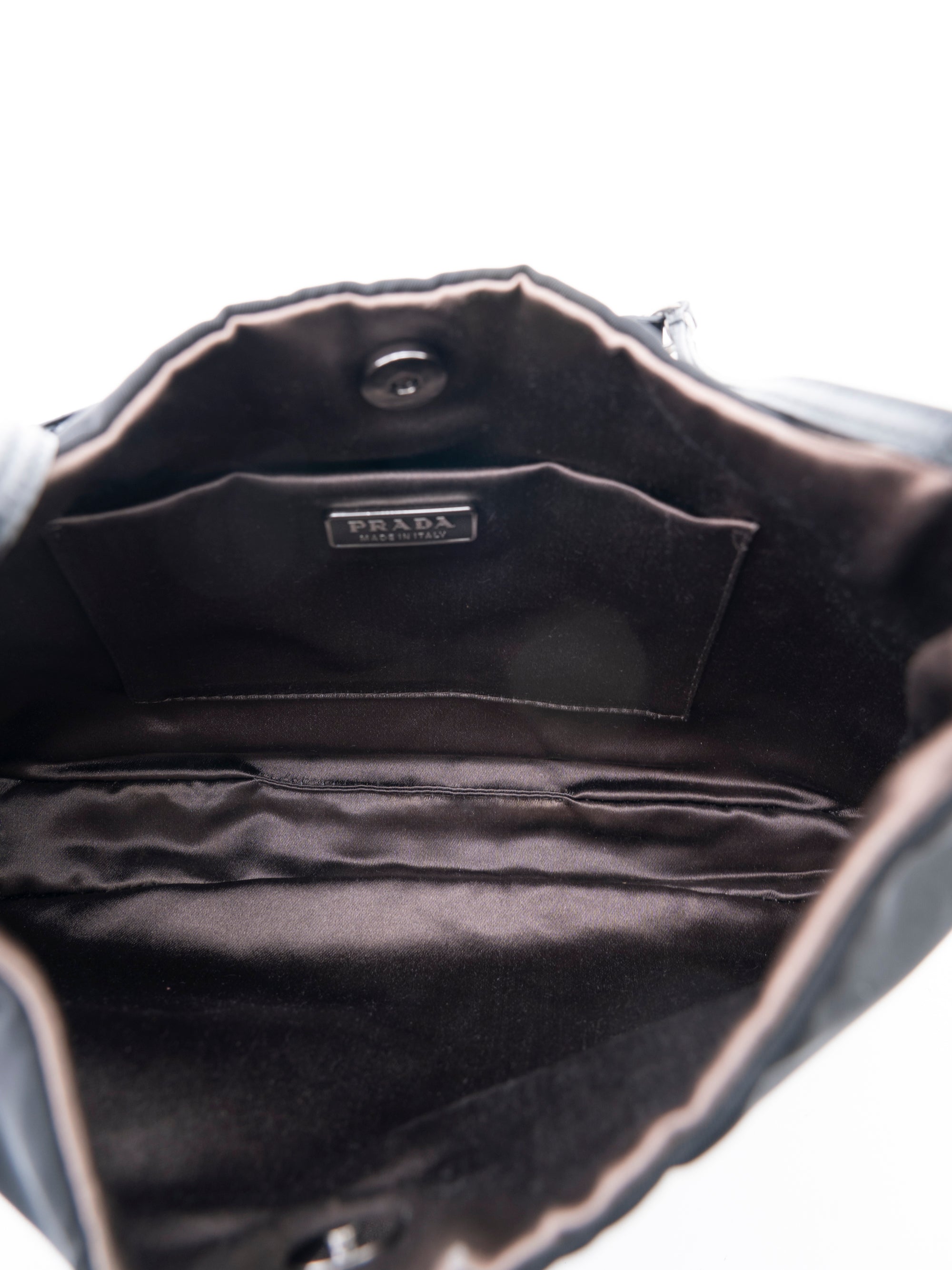 Prada Triangle Logo Shoulder Bag Nylon Black Silver Hardware
