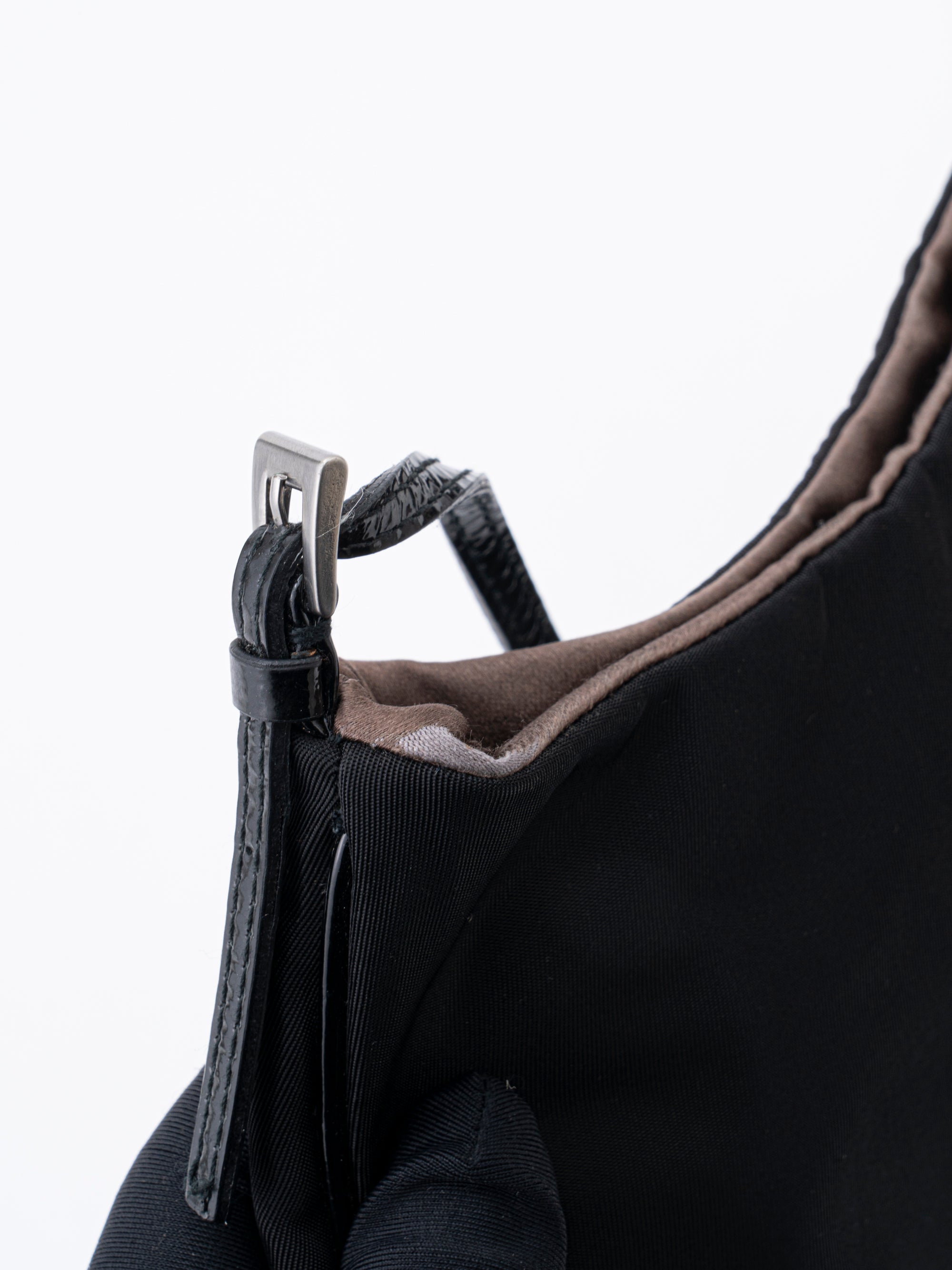 Prada Triangle Logo Shoulder Bag Nylon Black Silver Hardware