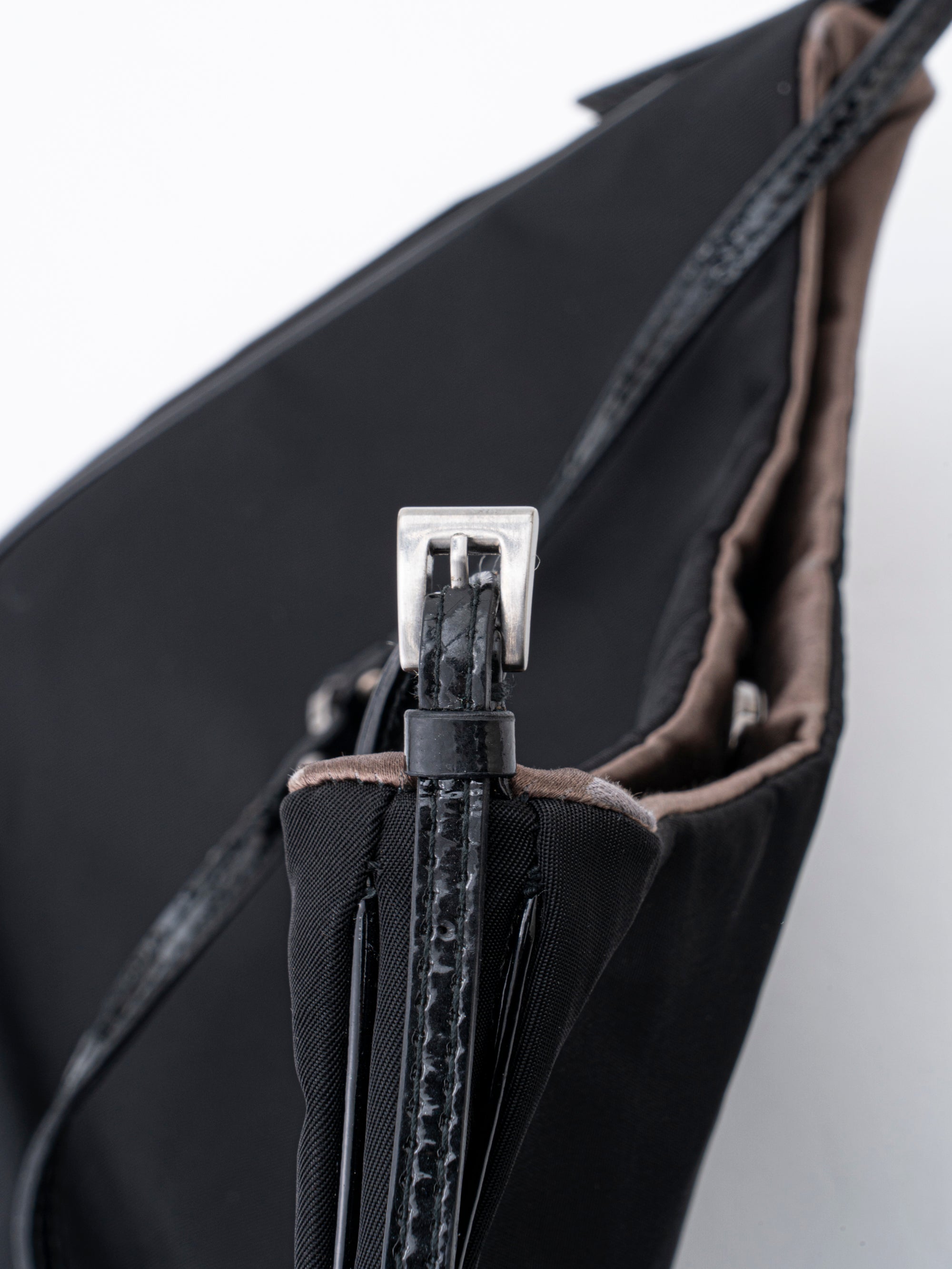 Prada Triangle Logo Shoulder Bag Nylon Black Silver Hardware