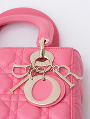 ディオール レディディオール カナージュ スモール ハンドバッグ レザー ピンク ゴールド金具