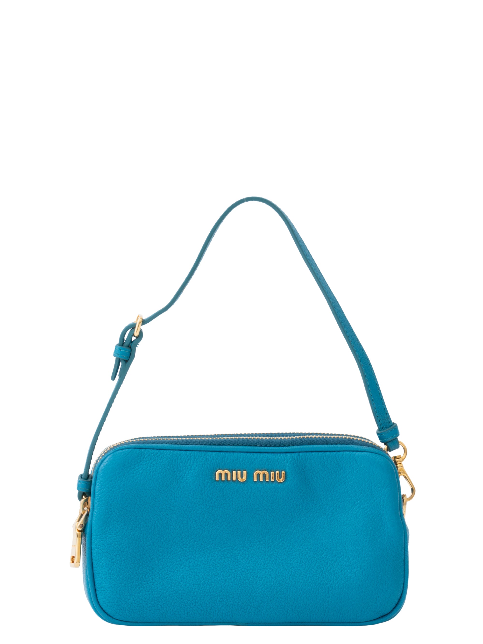 Miu Miu Mini Accessory Pouch Leather Blue Gold-Tone Hardware
