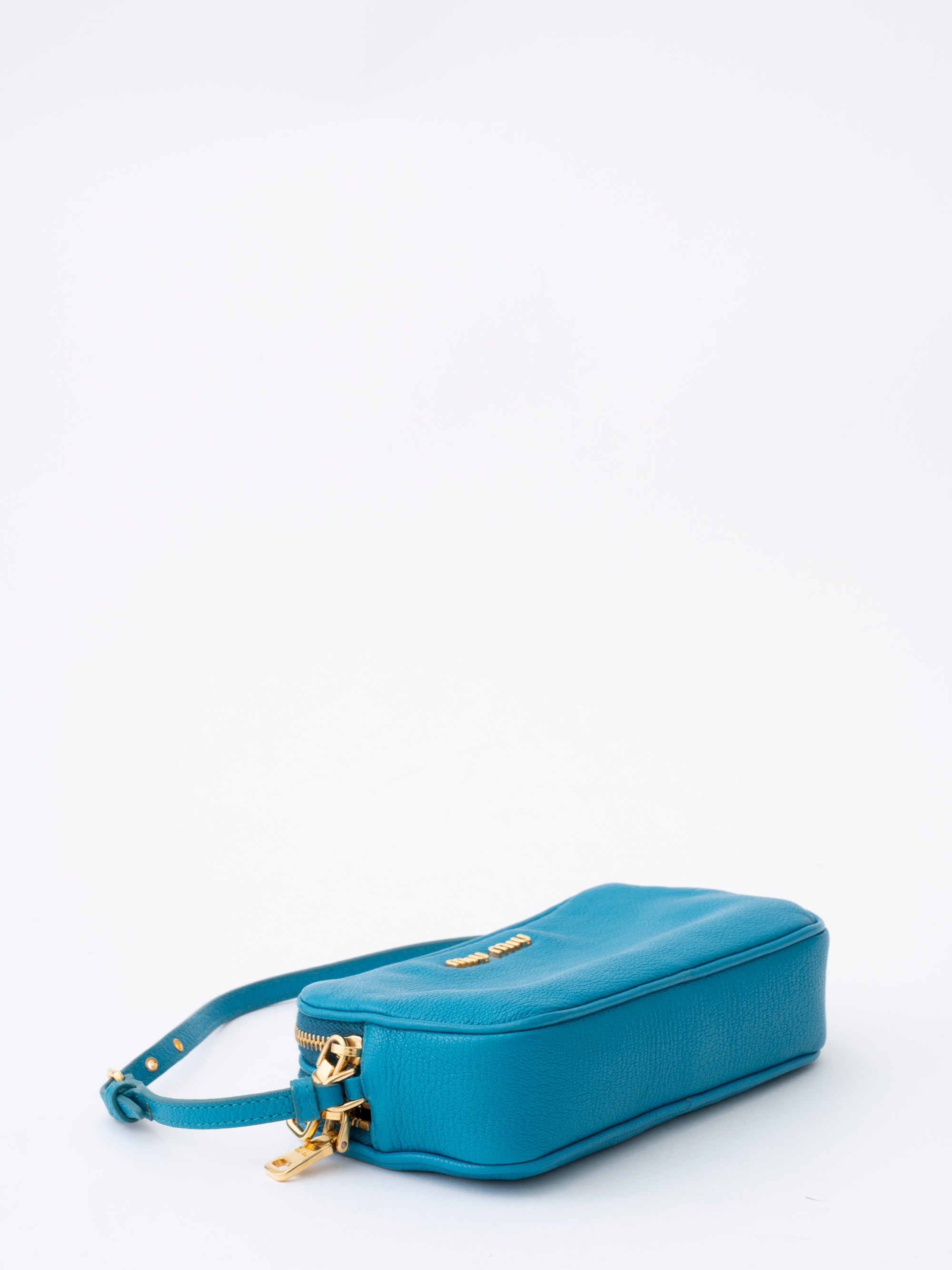Miu Miu Mini Accessory Pouch Leather Blue Gold-Tone Hardware