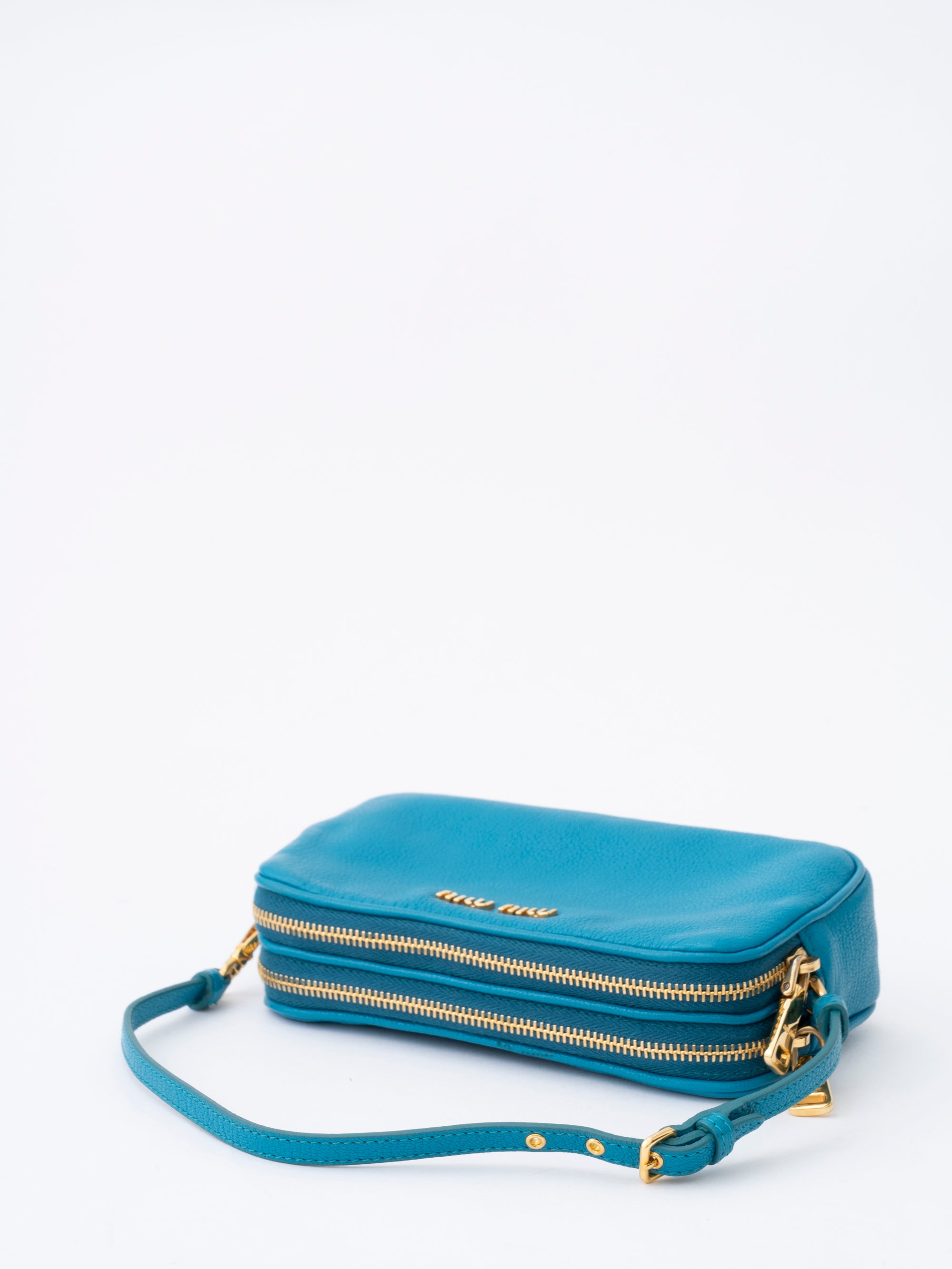 Miu Miu Mini Accessory Pouch Leather Blue Gold-Tone Hardware