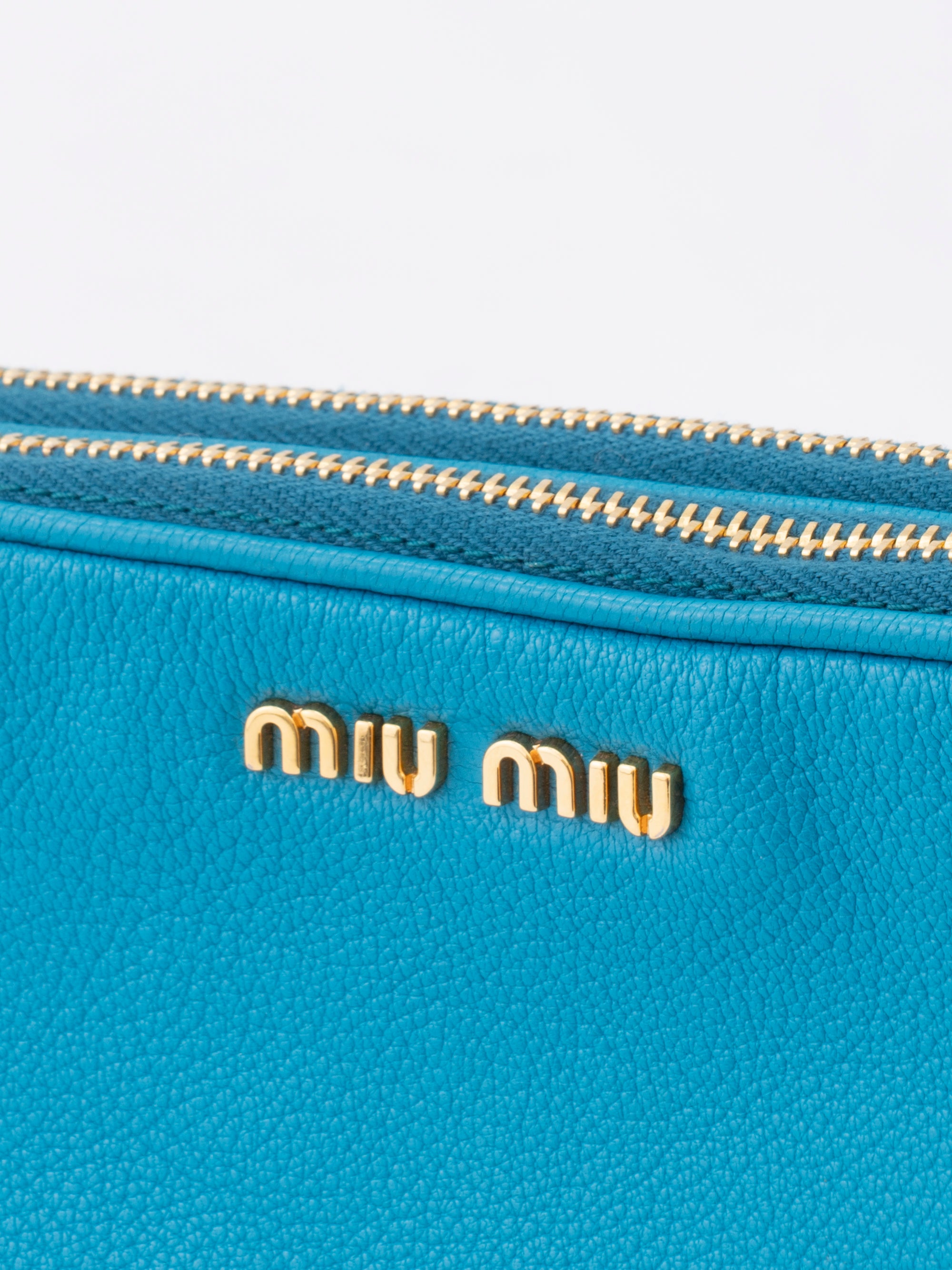 Miu Miu Mini Accessory Pouch Leather Blue Gold-Tone Hardware