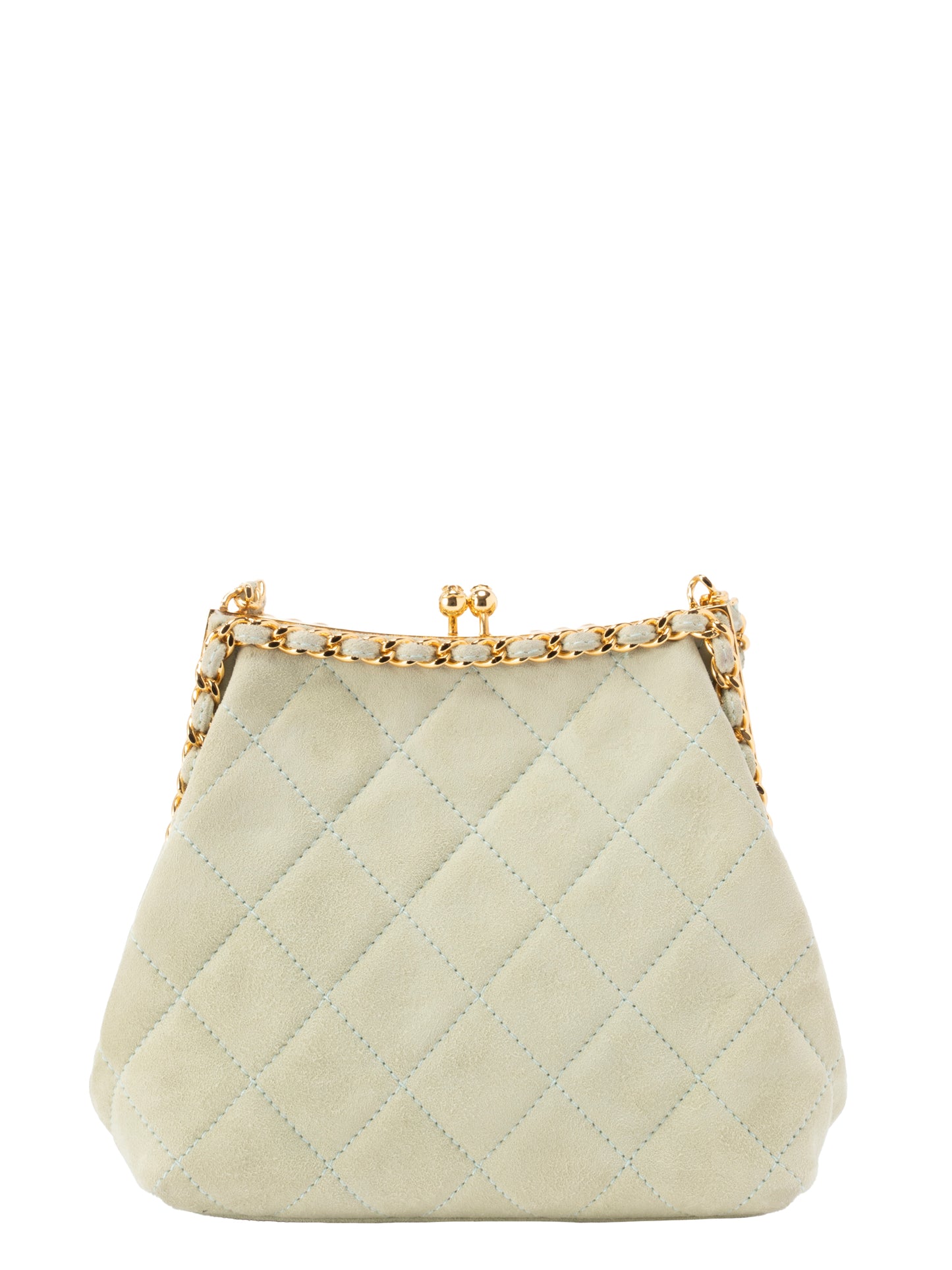 シャネル マトラッセ がま口 チェーンショルダーバッグ スエード ライトグリーン ゴールド金具