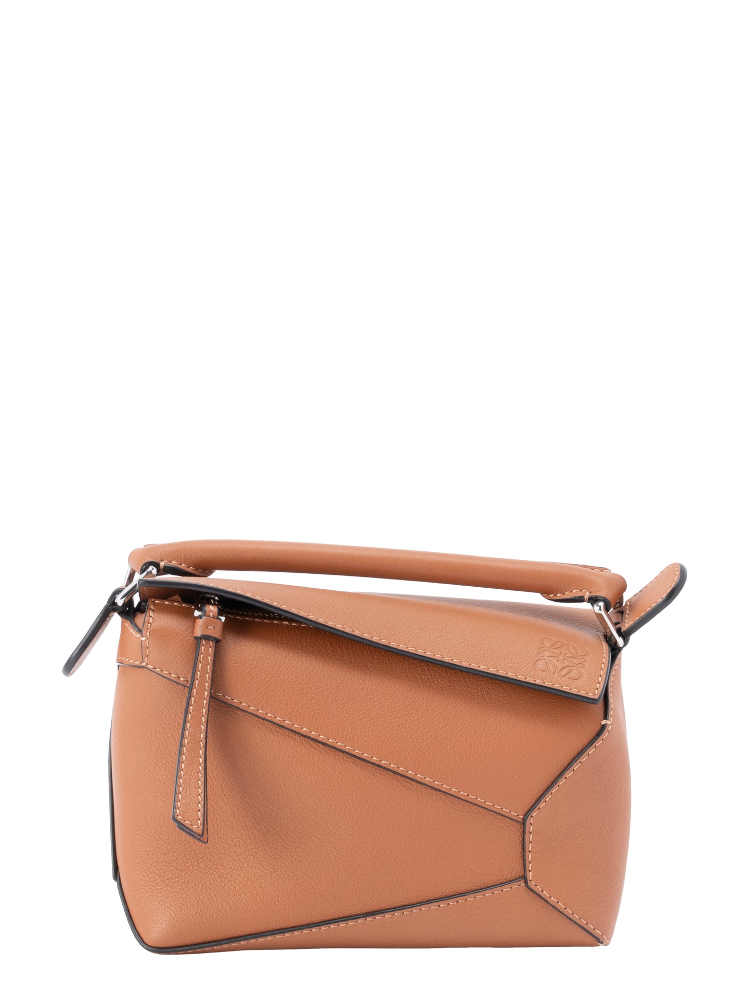 ロエベ パズルエッジ ハンドバッグ ミニ グレインカーフ ブラウン シルバー金具