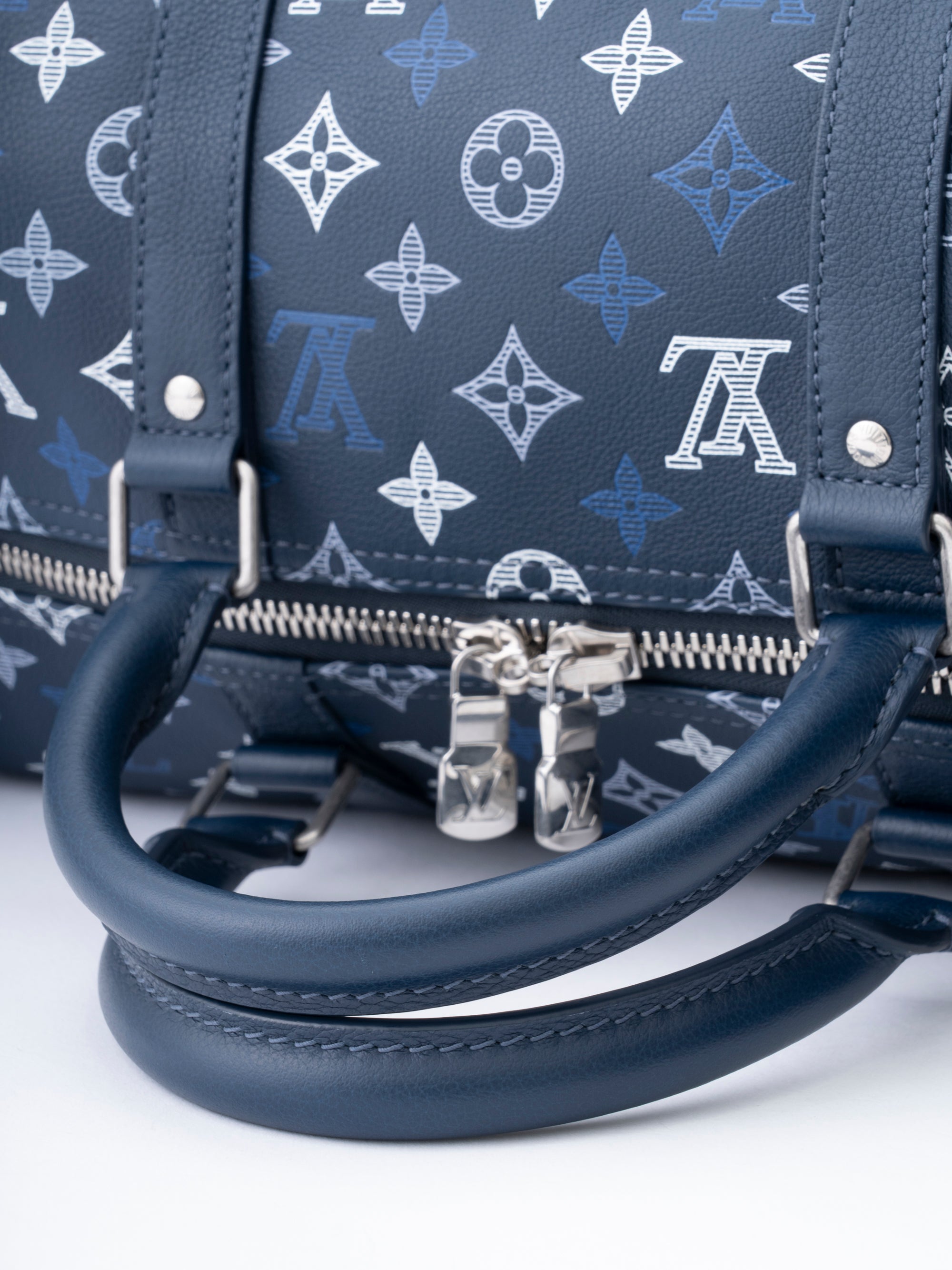 ルイ・ヴィトン M28836 キーポル･バンドリエール 50 ICチップ ボストンバッグ モノグラムキャンバス ネイビーブルー シルバー金具
