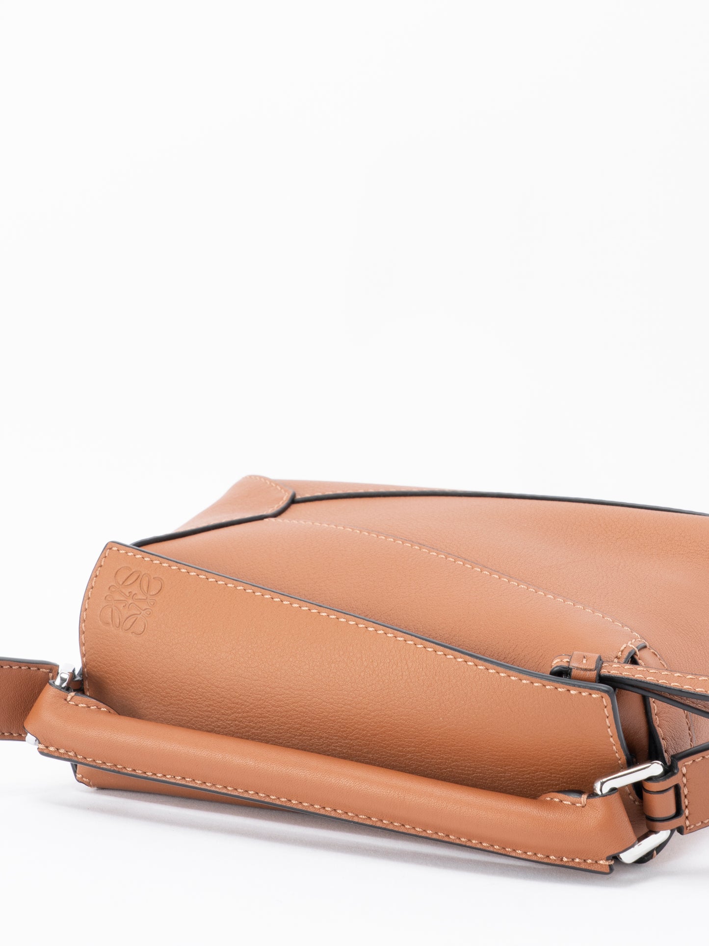 ロエベ パズルエッジ ハンドバッグ ミニ グレインカーフ ブラウン シルバー金具