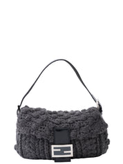Fendi Mamma Bucket Shoulder Bag  Knit Gray Silver Hardware