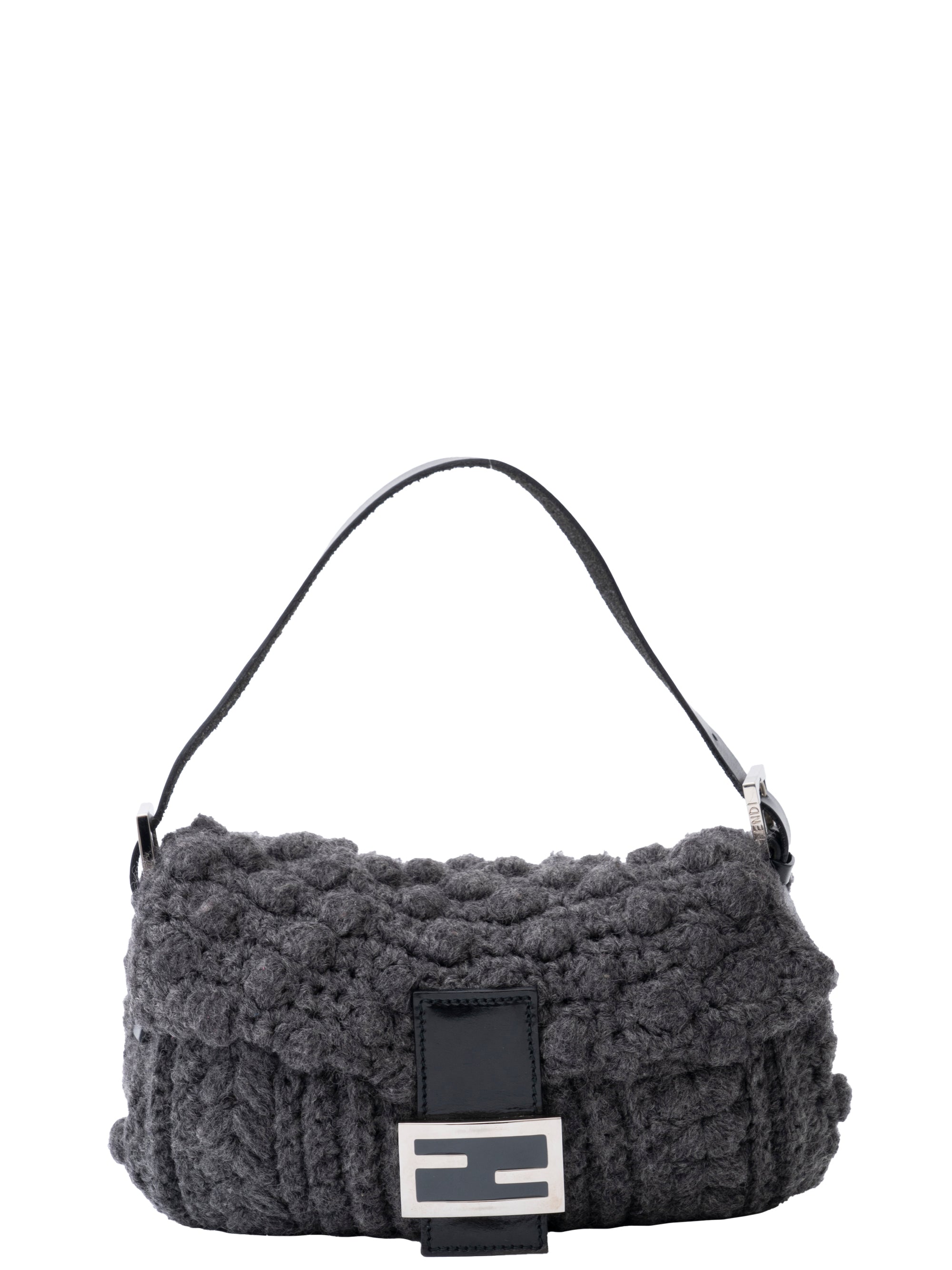 Fendi Mamma Bucket Shoulder Bag  Knit Gray Silver Hardware