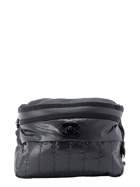 シャネル チェーン ボディ ウエストバッグ ナイロン ブラック シルバー金具