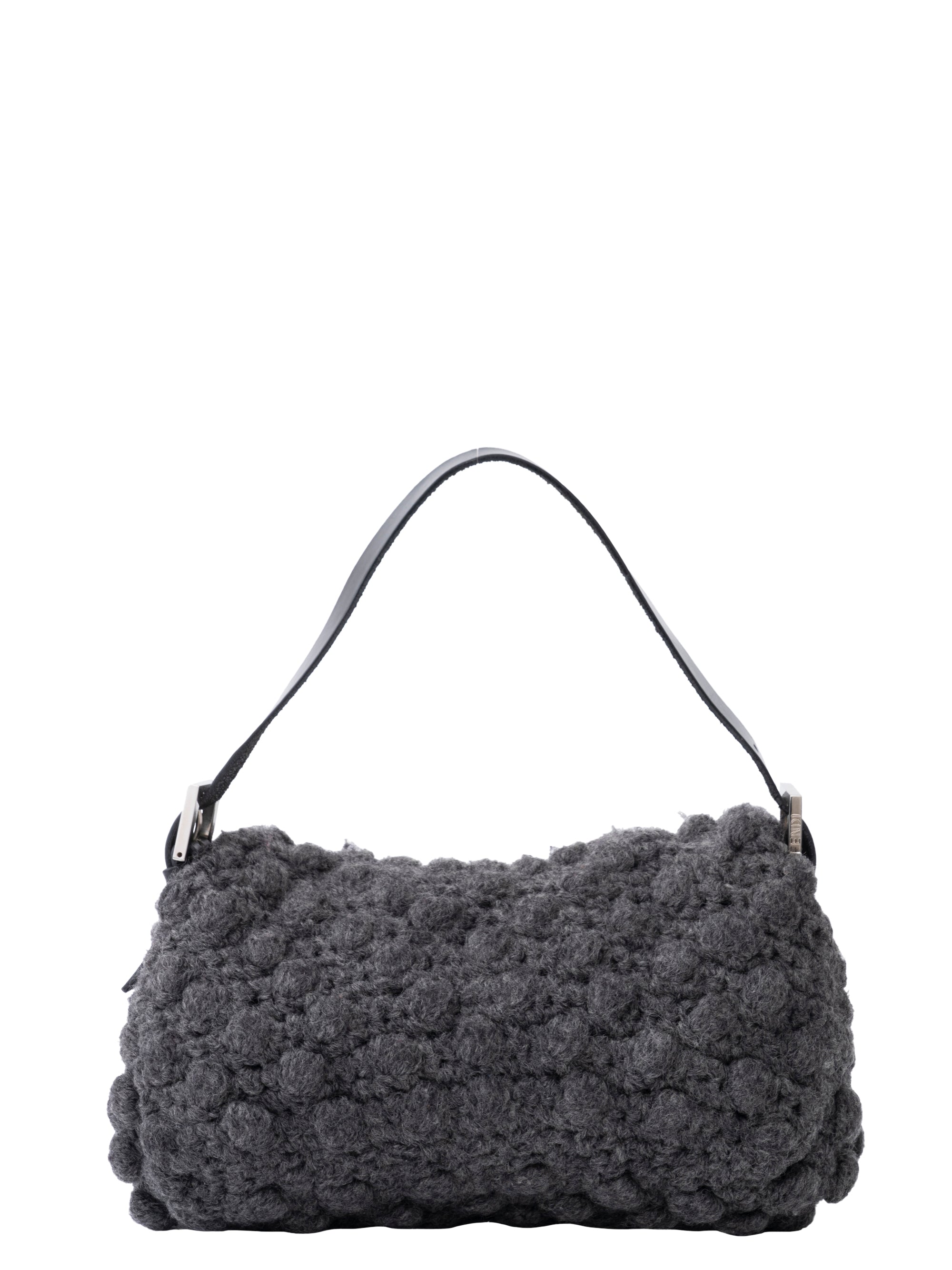 Fendi Mamma Bucket Shoulder Bag  Knit Gray Silver Hardware