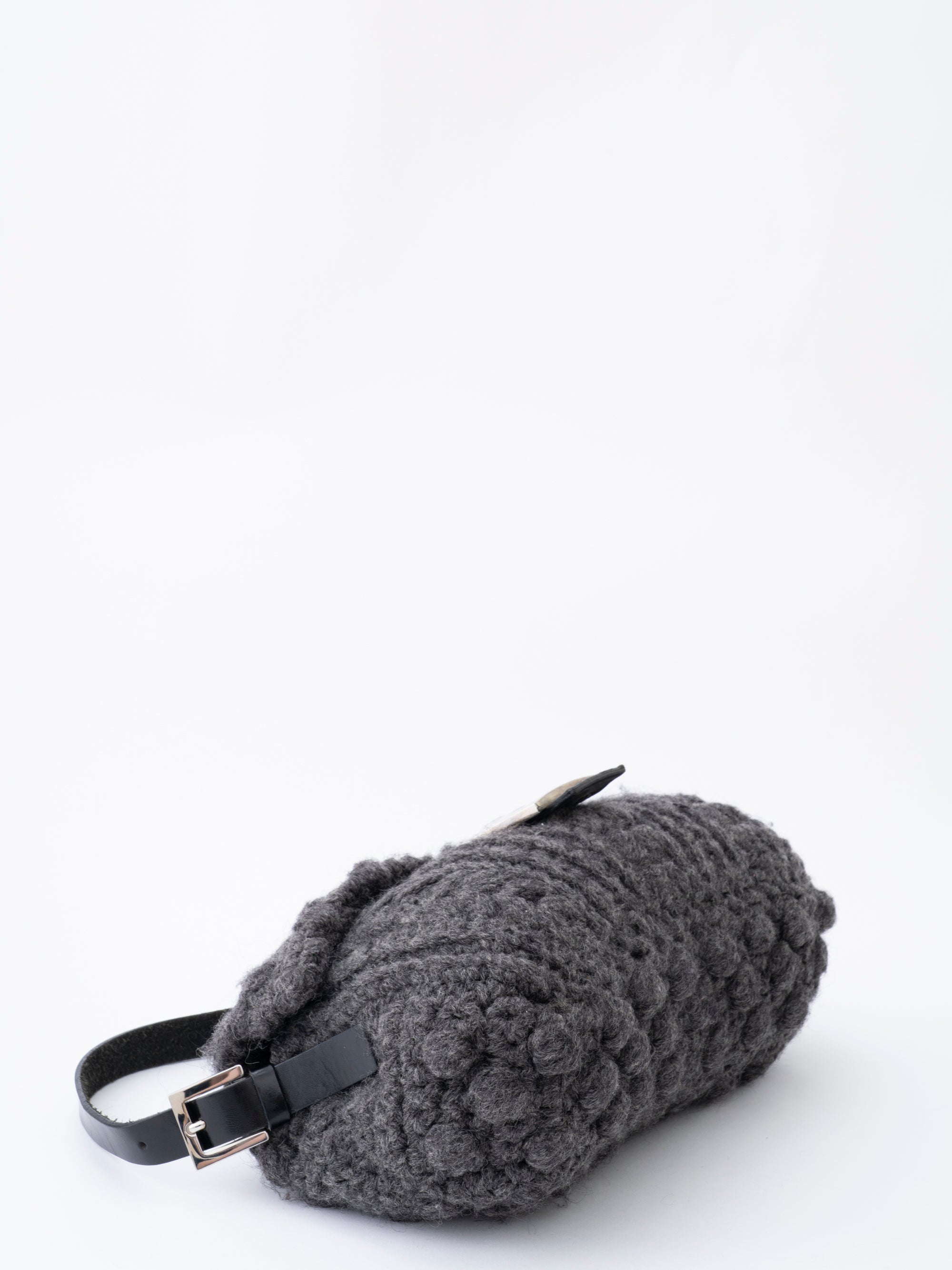 Fendi Mamma Bucket Shoulder Bag  Knit Gray Silver Hardware