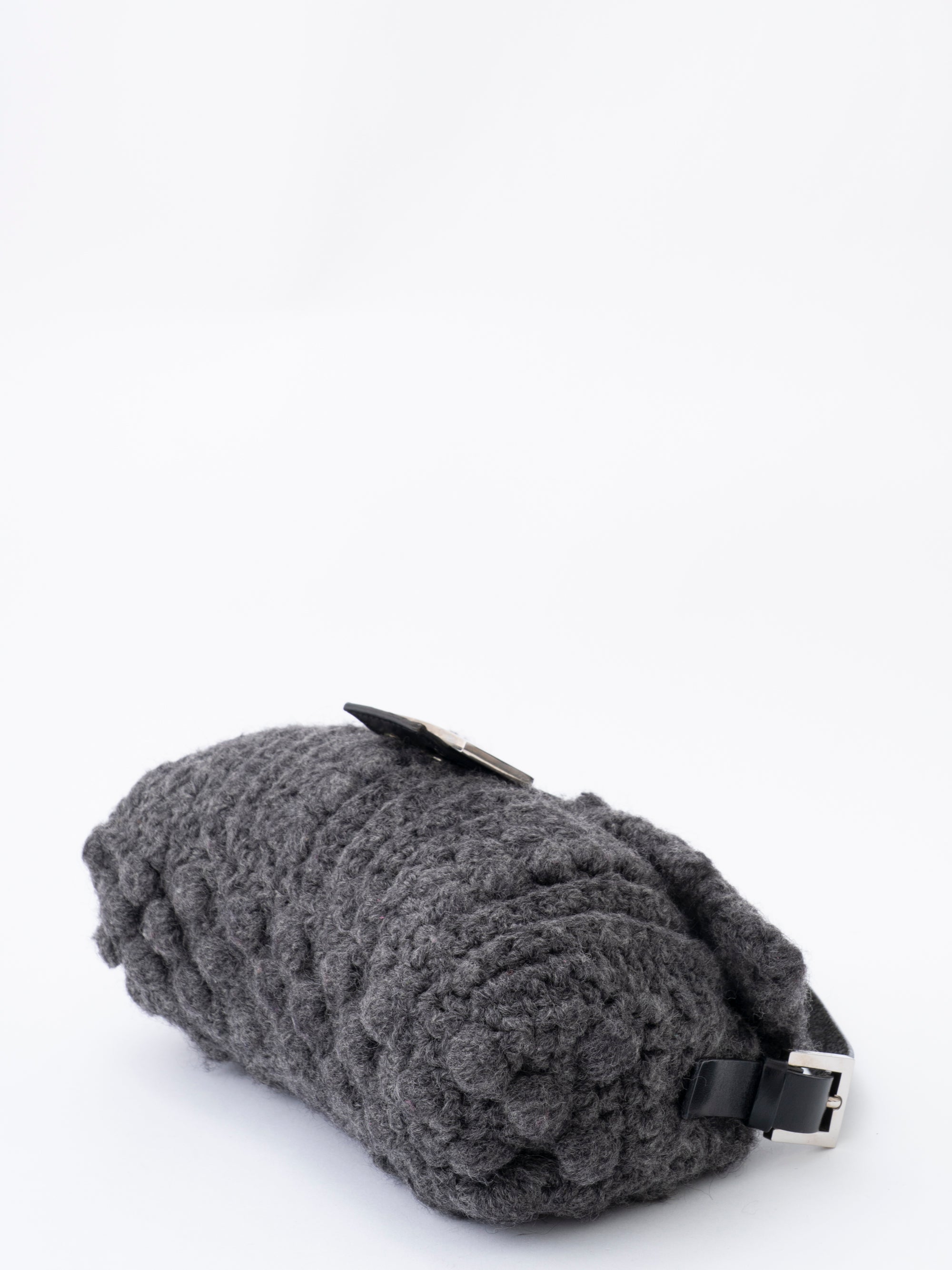 Fendi Mamma Bucket Shoulder Bag  Knit Gray Silver Hardware