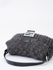 Fendi Mamma Bucket Shoulder Bag  Knit Gray Silver Hardware